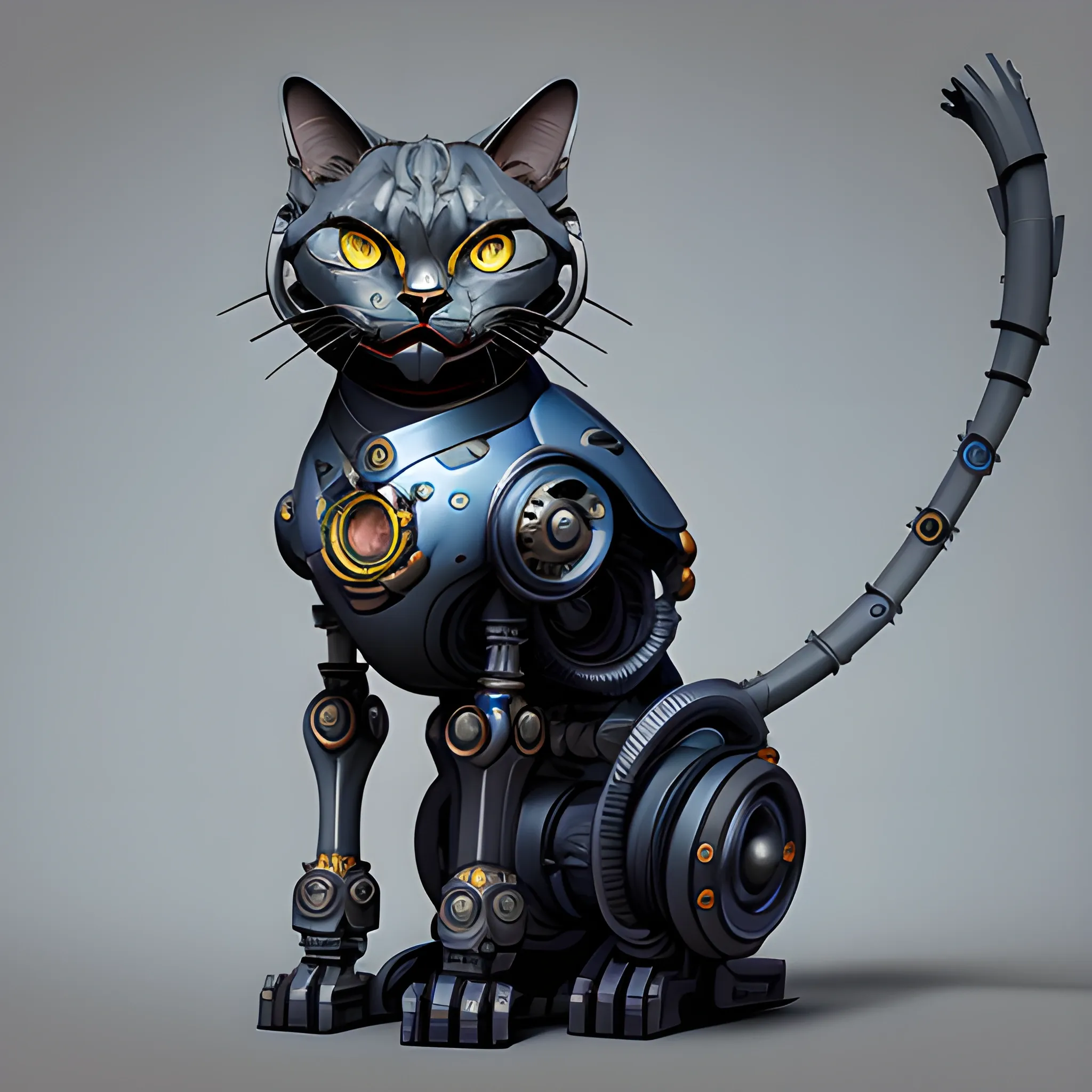 a mechanical robotic cat by viktor antonov, dishonored, concept art, intricate, detailed, dramatic, artstation, colorful