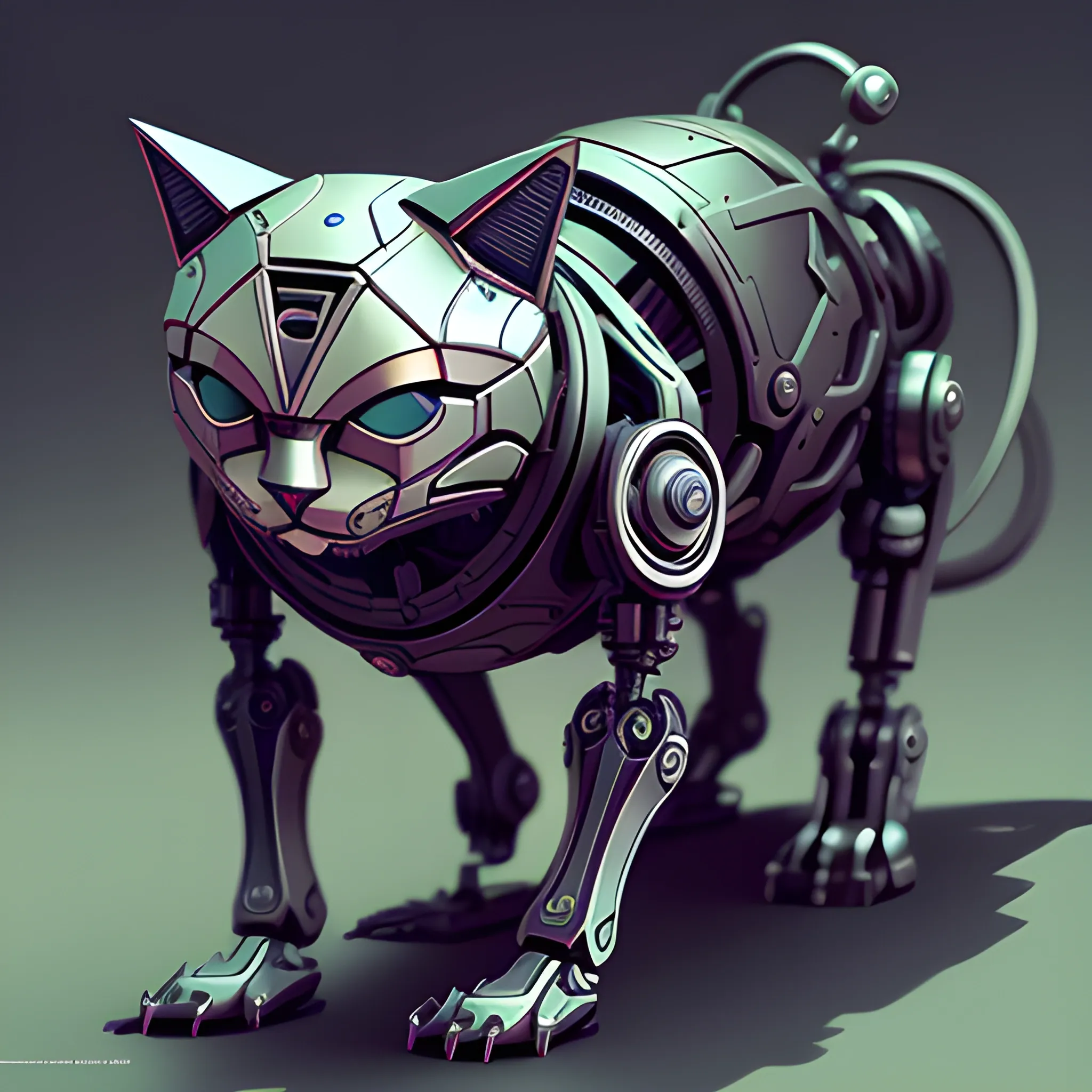 a mechanical robotic cat, dishonored, concept art, intricate, detailed, dramatic, artstation, colorful