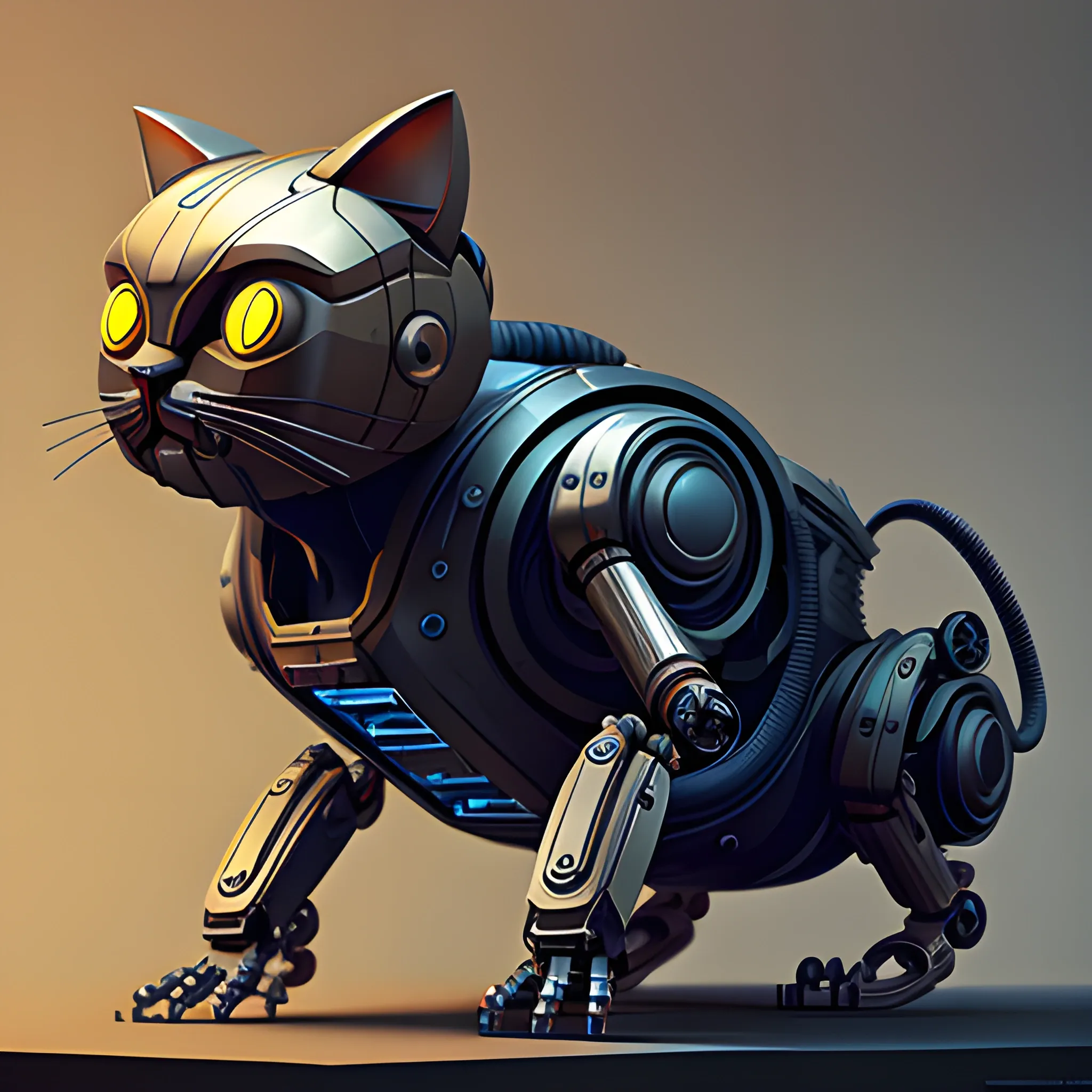 a mechanical robotic cat by viktor antonov, dishonored, concept art, intricate, detailed, dramatic, artstation, colorful