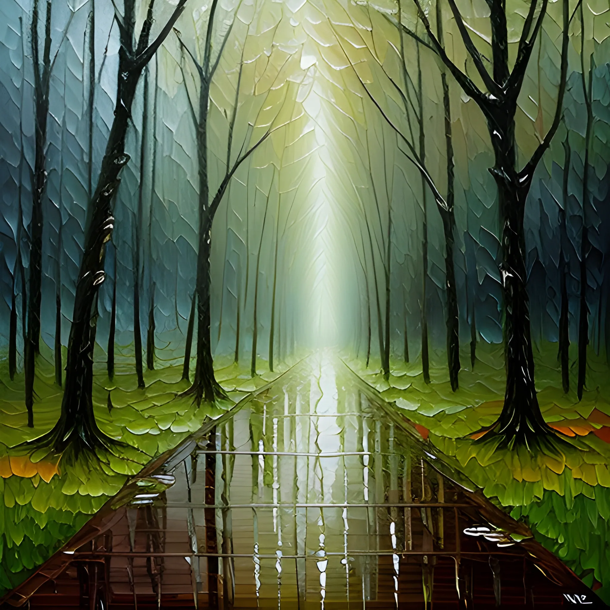 , Oil Painting, Rainy weather in the forest