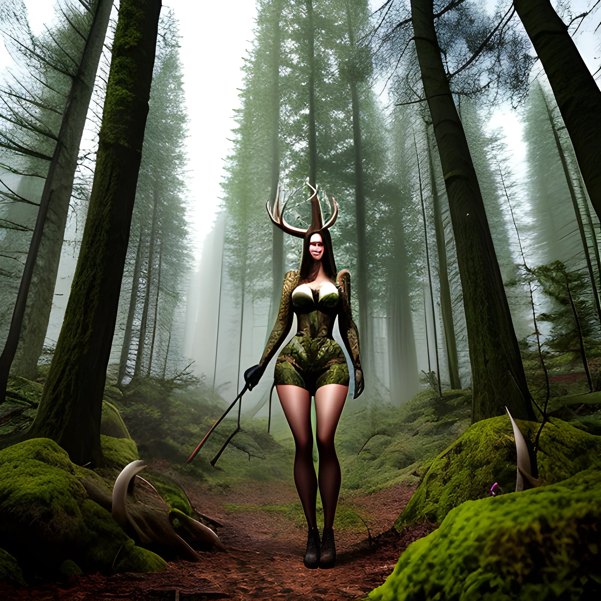 Antler girl in the forest