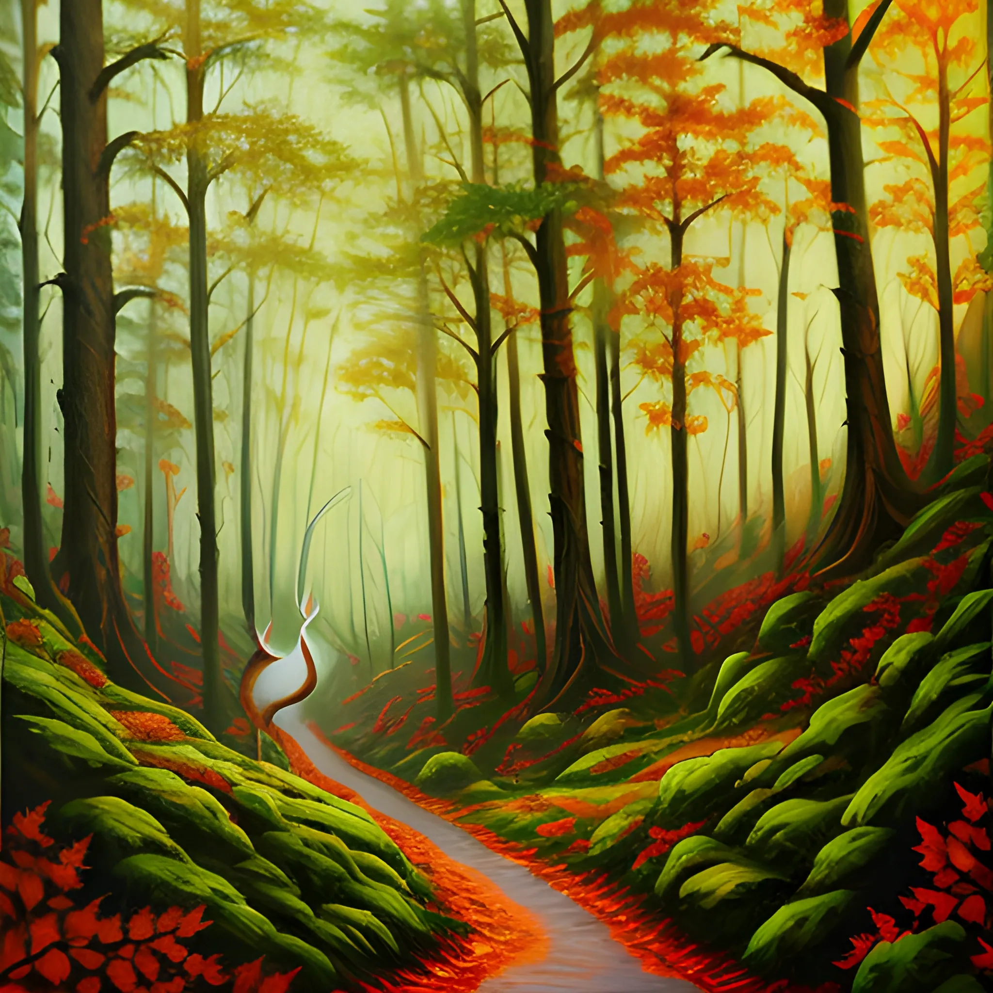 Antler girl in the forest, Oil Painting