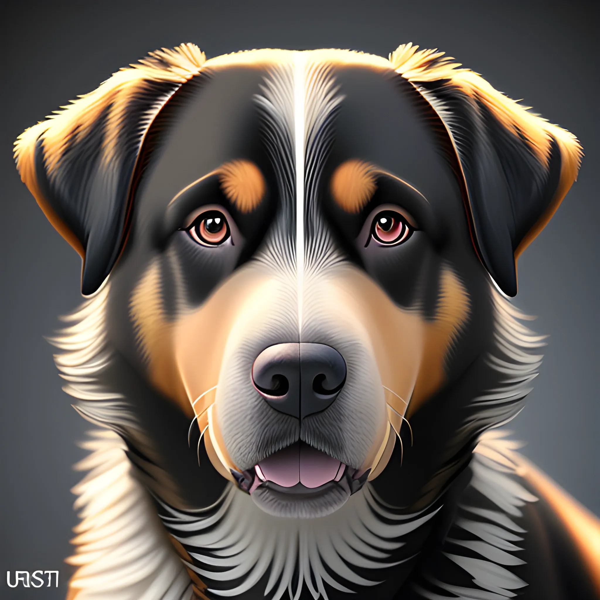 portrait of crossbreed dog between labrador and collie, super detailed. Ultra definition. Photo realistic. pics art style