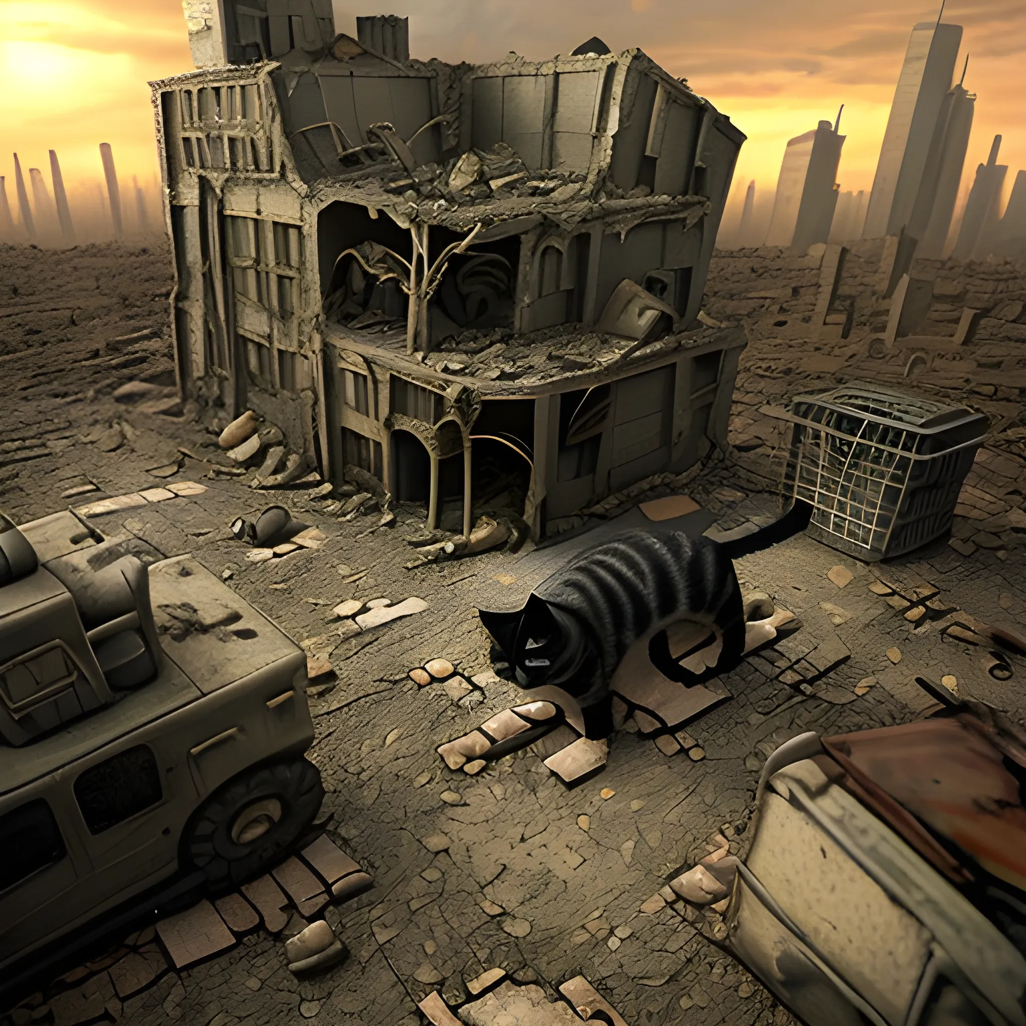 apocalyptic world dominated by cats
, 3D