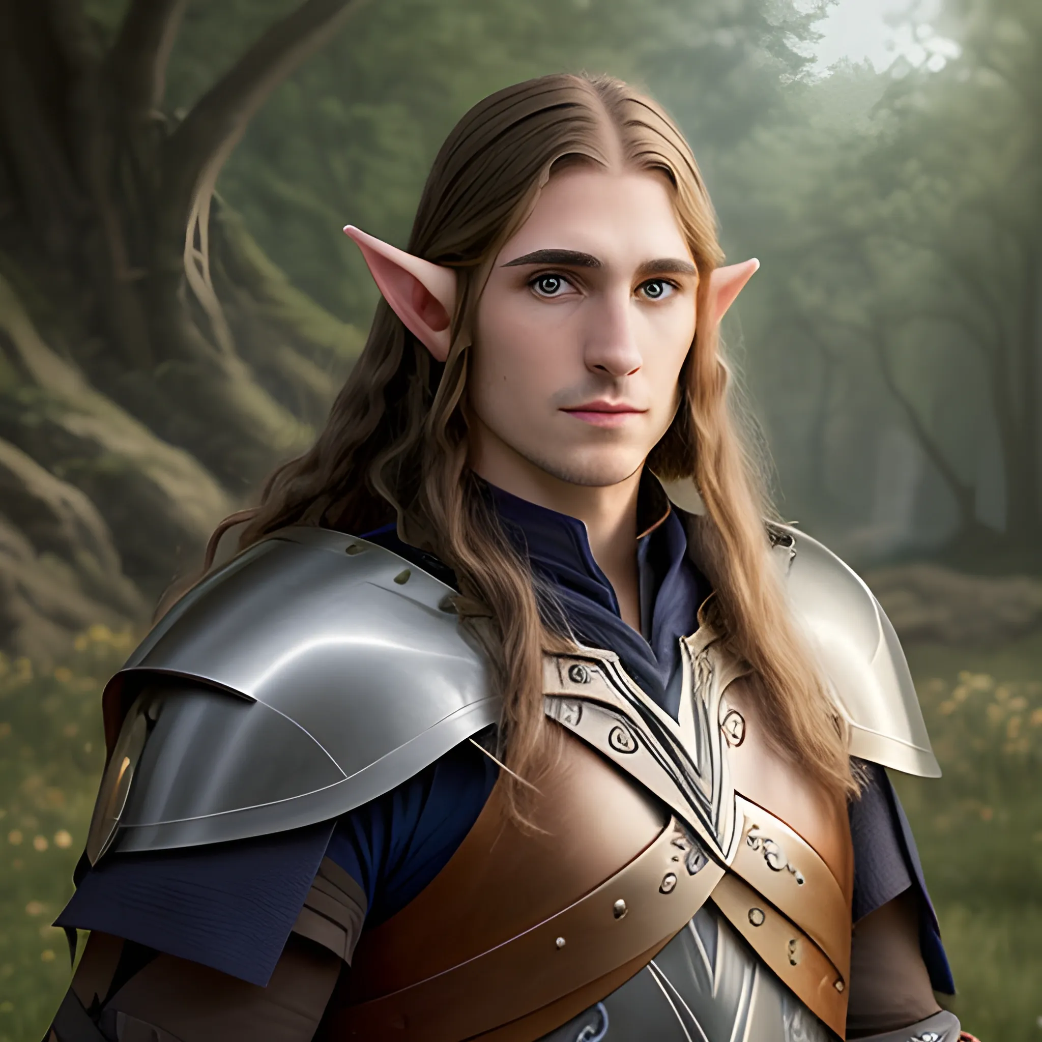 A portrait of an half elf, against a bright background.

This half elf is a paladin. This half elf is the most mundane half elf you have ever seen. Although this half elf has the most long and luscious hair.