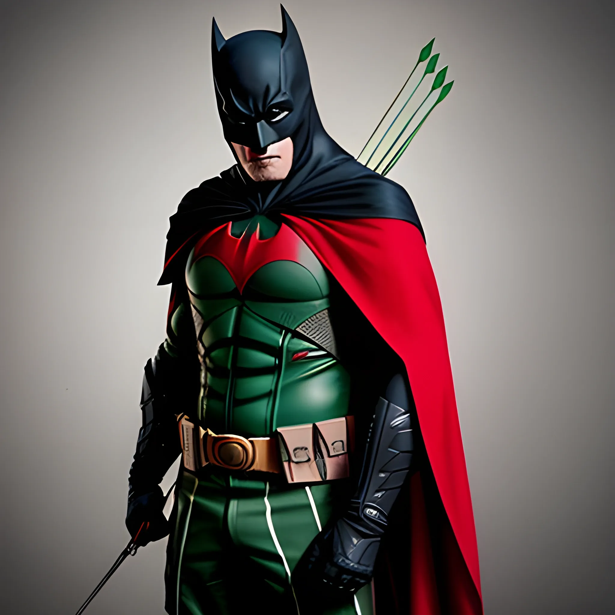 Un héros avec sont costume inspiré par la ligue des assassin, Batman et de Arrow avec une touche de rouge sang , Cartoon, ultra haut qualité 