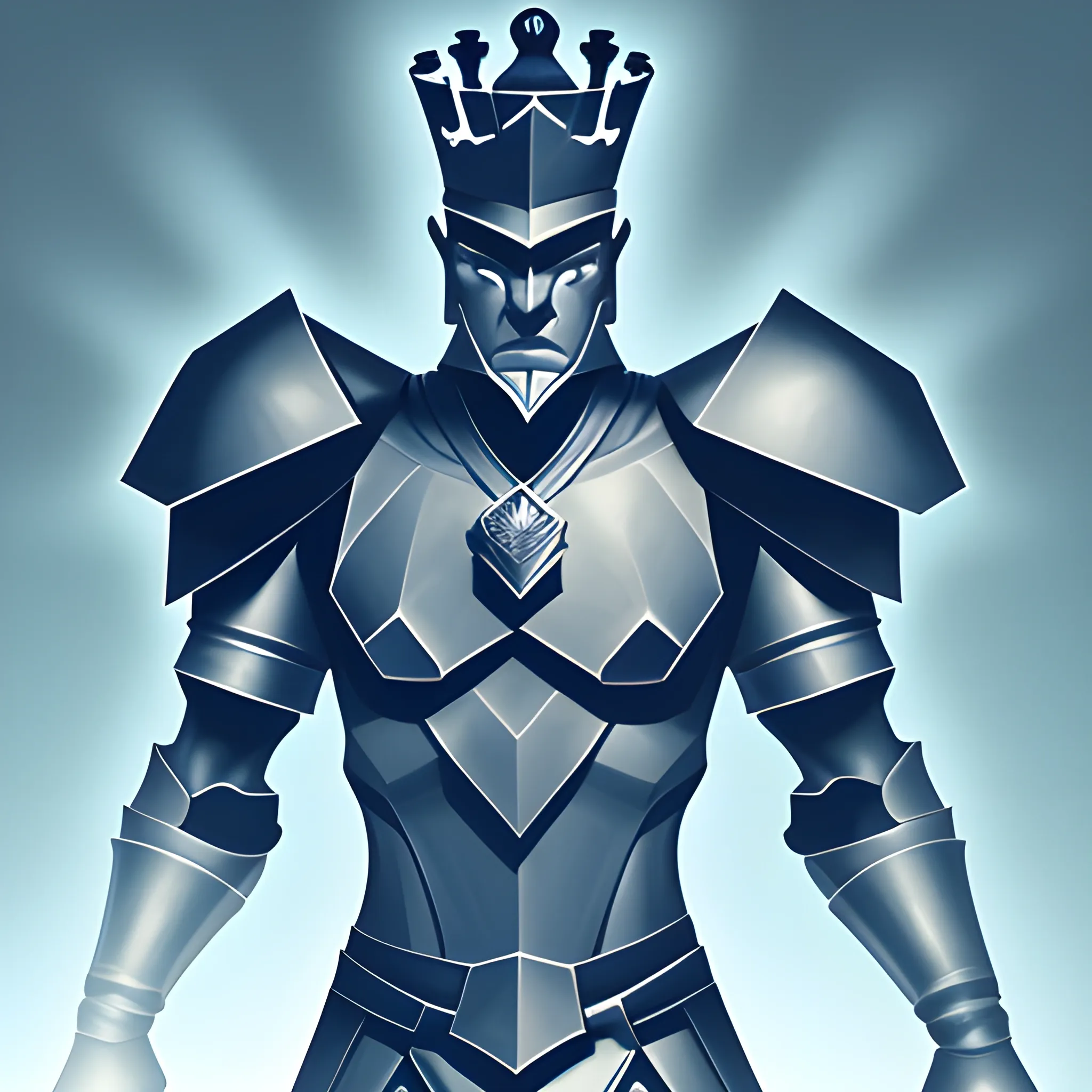 Generate a caricature depicting the chess pawn as the data warrior, a mythical hero of business strategy. This pawn projects a powerful and confident attitude, ready for the business battle. It has to be a close-up, from below, with a symbol that evokes data, just as a staff evokes the power of a king.