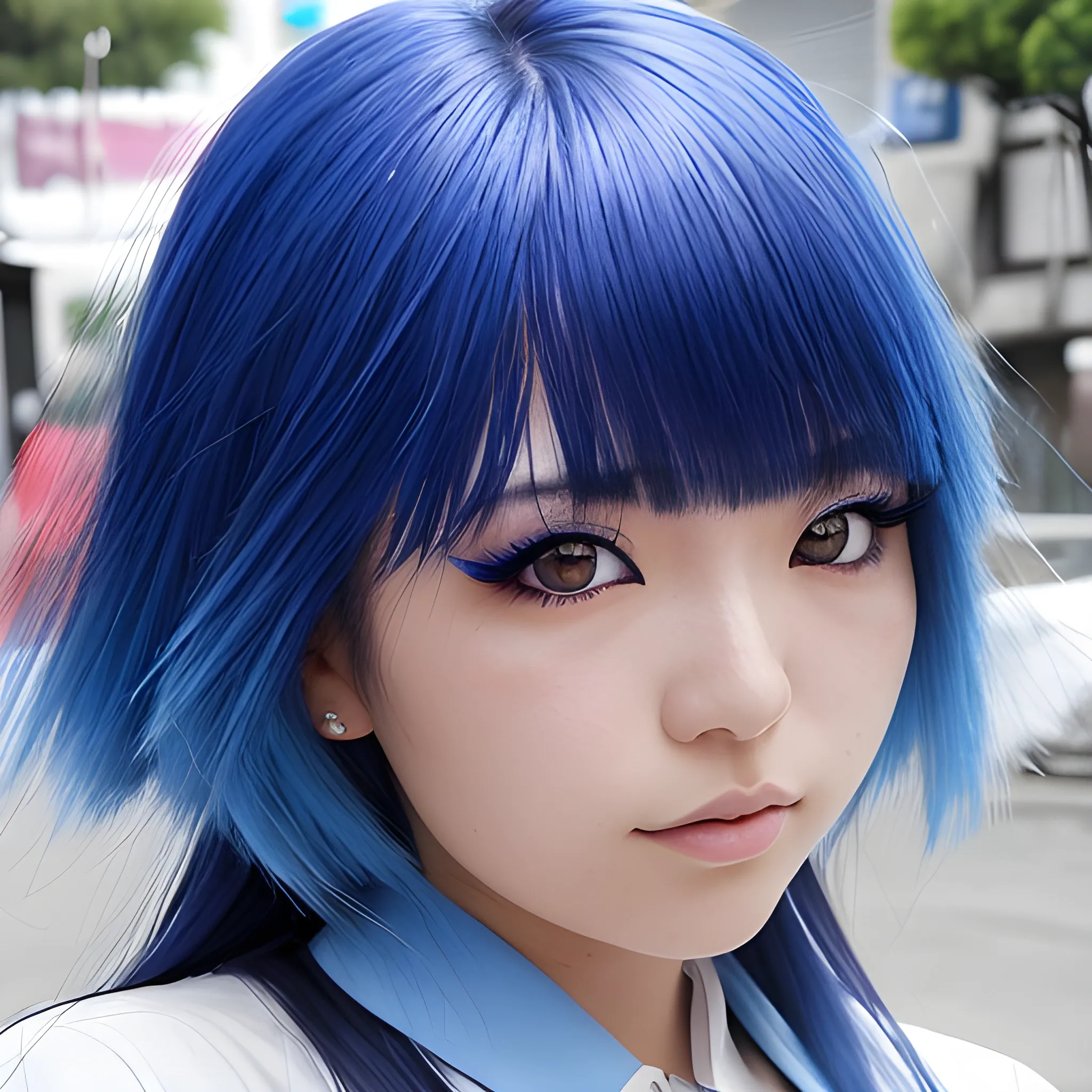 mujer japonesa joven de cabello blanco y ojos azules

