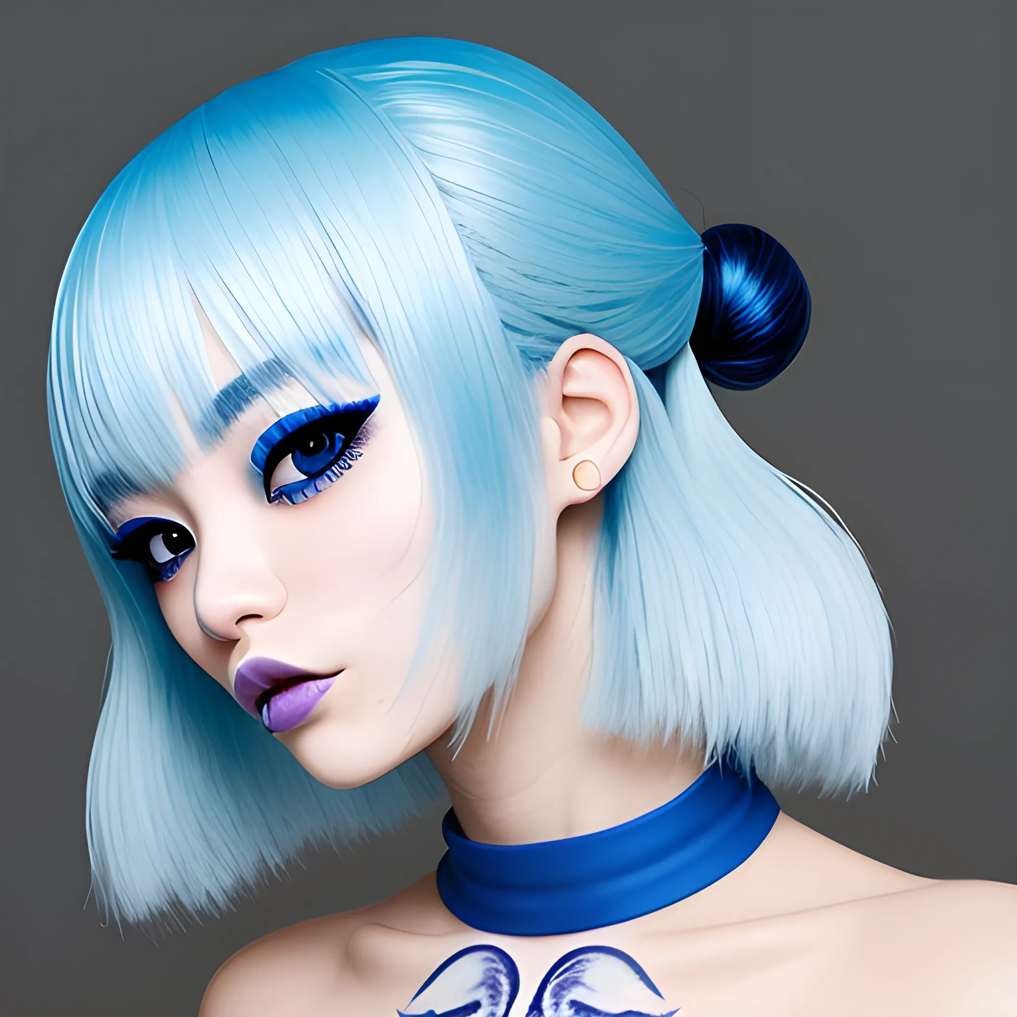 chica asiatica con cabello blanco que brille, bestimenta blanca de fantasia con toques japoneses, cara obalada y delicada, que sonria con amabilidad, ojos azules, con fondo celestial