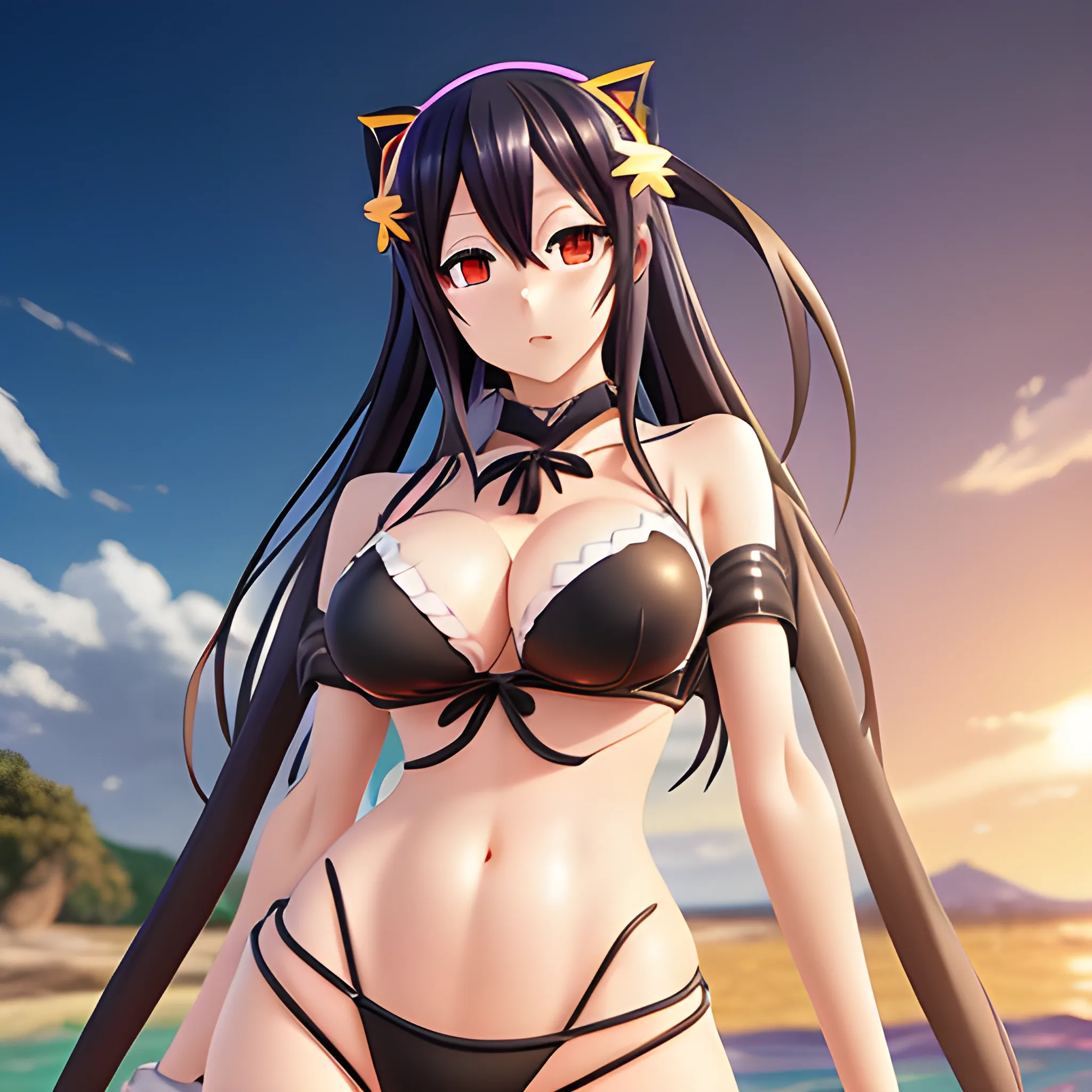 date on live, anime, kurumi ,cute ,art by date on live ,character Kurumi Tokisaki , wearing black bikini, big boob,extremely detailed CG unity 8k,light on face,(((sexy))), ((masterpiece)), (perfect female figure),