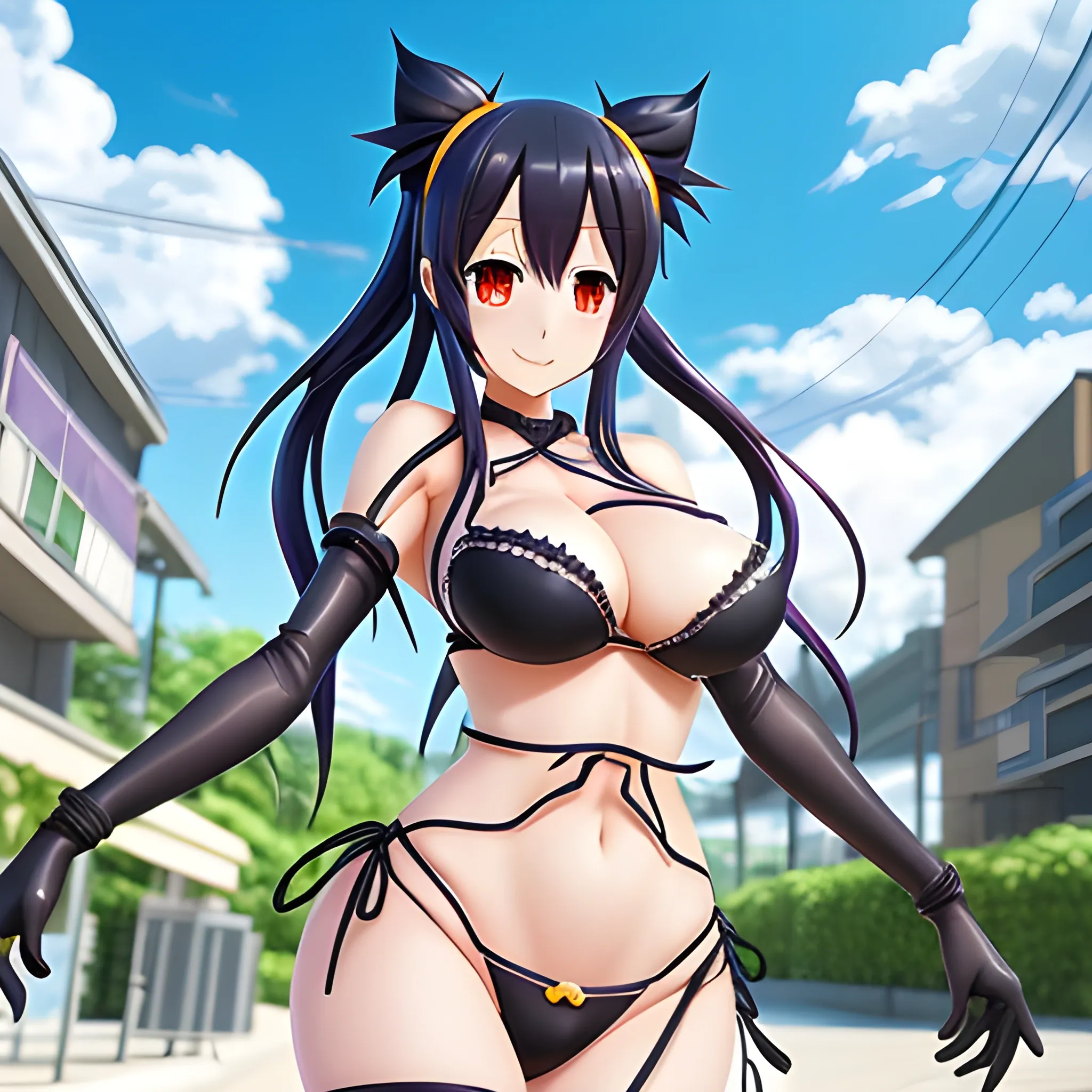 date on live, anime, kurumi ,cute ,art by date on live ,character Kurumi Tokisaki , wearing black bikini, big boob,big thighs, big heart eye, ara ara pose, creep smile, cextremely detailed CG unity 8k,light on face,(((sexy))), ((masterpiece)), (perfect female figure),