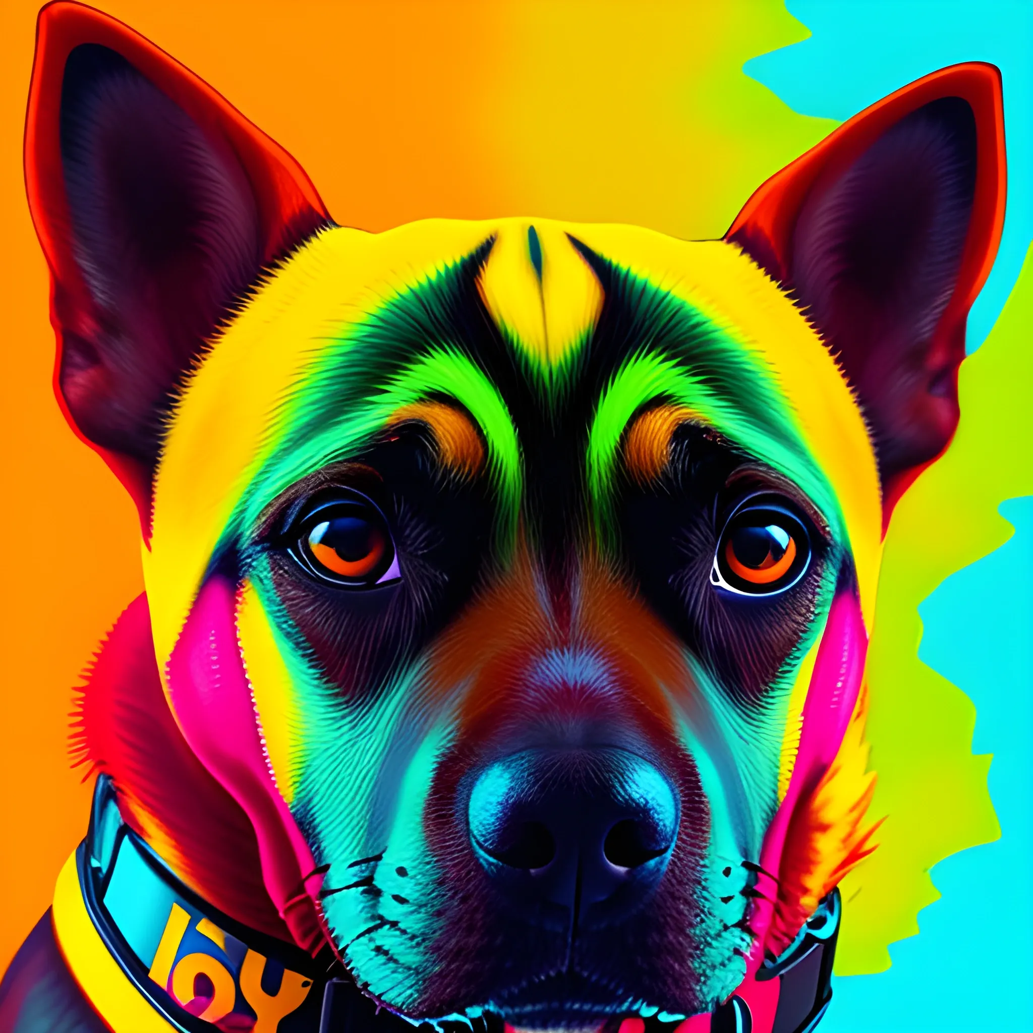 , Trippy un perro color amarillo, con una corona de color rojo, mirando hacia el cielo, 4K
