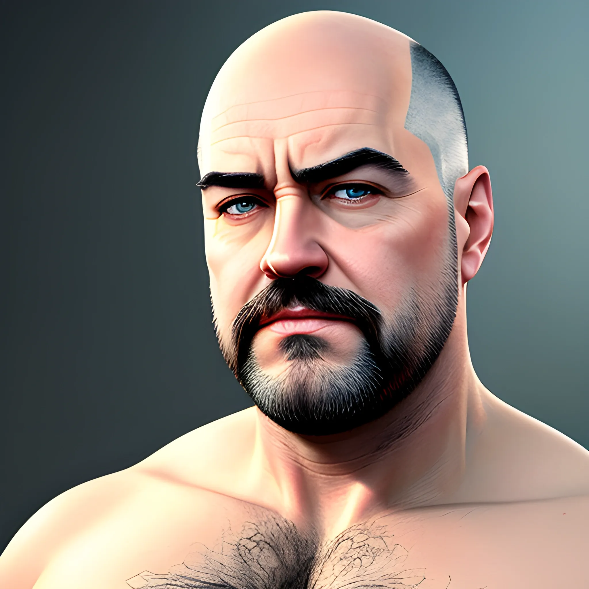 portrait of adult male slightly overweight, partially bald with hair on the sides, brown eyes, pronounced slant eyes similar to Edward Norton's, tired look, very thin soft eyebrows, straight eyebrows, straight nose, thin lips, small chin, and a short chin much like Lenin's. Without beautiful pectoral. Large size. actual photo. Cinematic atmosphere. Delicate light.