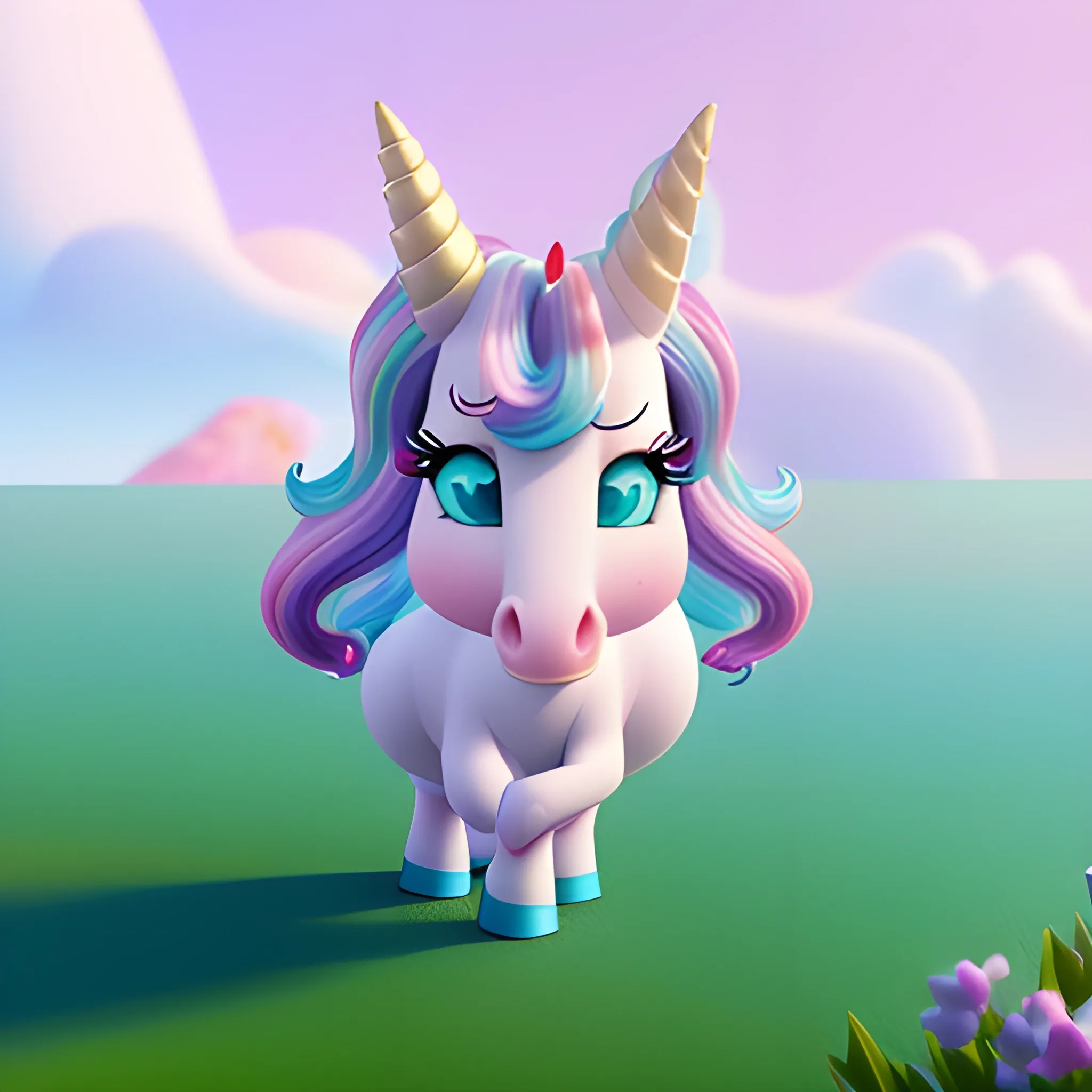 Super Adorable small unicorn, rendered by pixar cartoon, without background, sweet smile, character full body, so cute, excited, bright eyes, big and colorful eyes, slim body big head, shiny and fluffy, fairytale, energetic, playful, 3D, incredibly high detail, 16k, octane rendering, gorgeous, ultra-wide angle, 