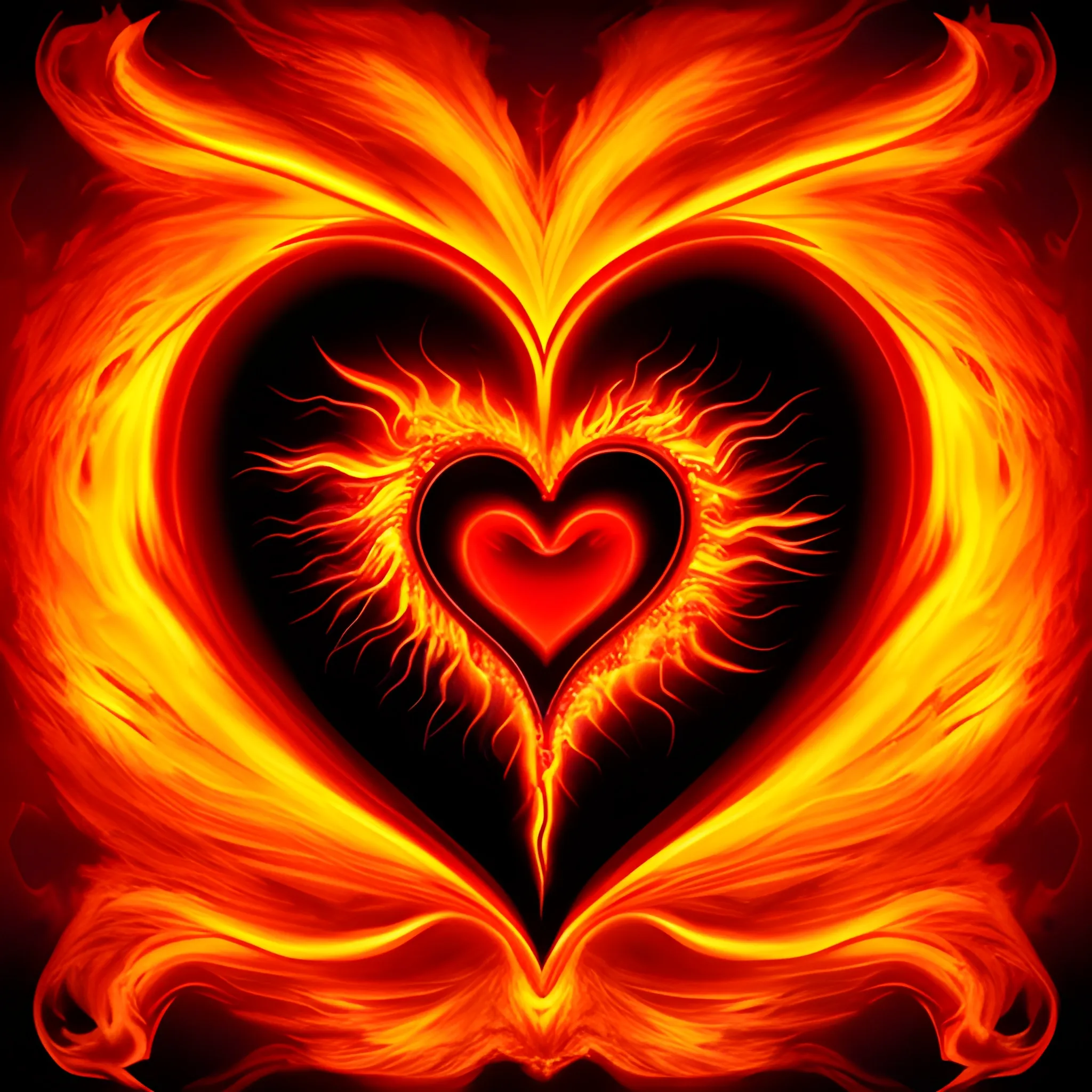 An illustration of a blazing fire engulfing a heart-shaped symbol, symbolizing the burning passion within. Inspired by the artist Salvador Dali, the scene is surreal and captivating. The color temperature is intense, with vibrant shades of red, orange, and yellow. The heart-shaped symbol radiates warmth, while the fire dances with life. The lighting is dramatic, casting shadows that enhance the fiery spectacle. The atmosphere is charged with energy and desire. --v 5 --stylize 1000




