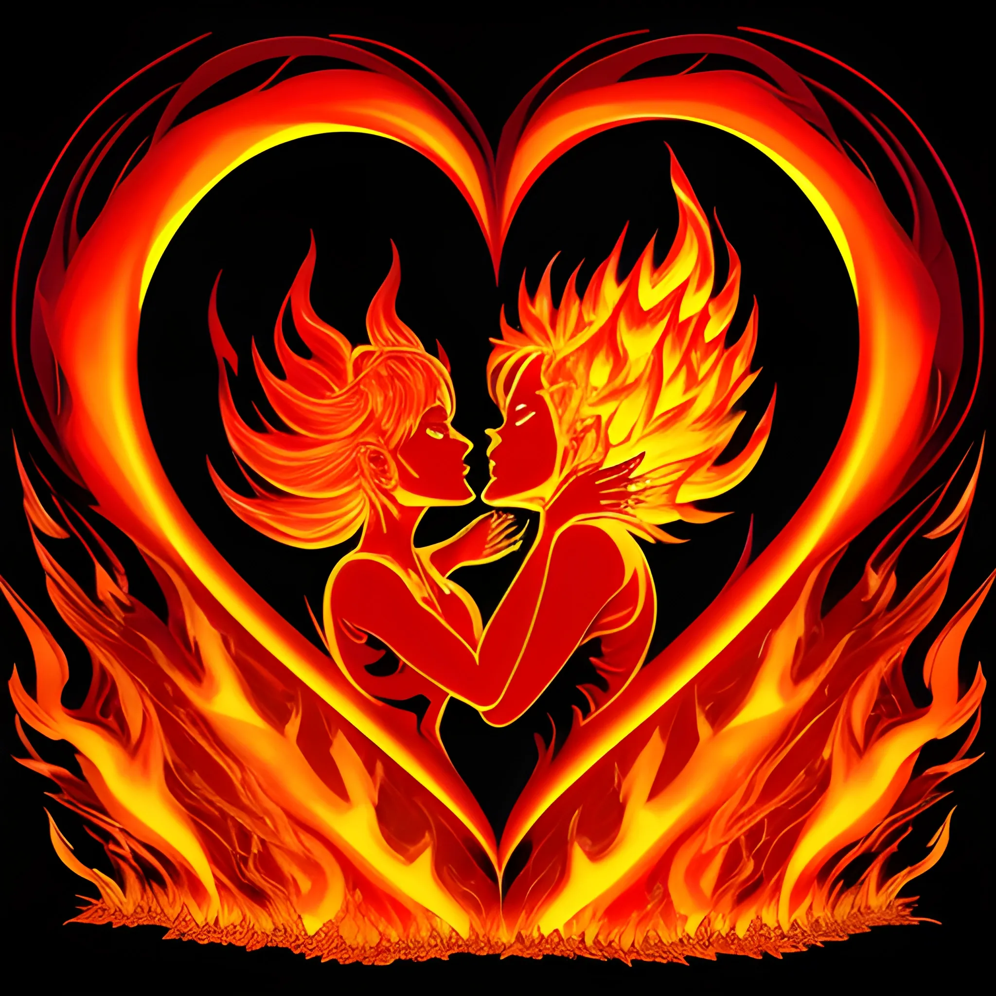 An illustration of a blazing fire engulfing a heart-shaped symbol, symbolizing the burning passion within. Inspired by the artist Salvador Dali, the scene is surreal and captivating. The color temperature is intense, with vibrant shades of red, orange, and yellow. The heart-shaped symbol radiates warmth, while the fire dances with life. The lighting is dramatic, casting shadows that enhance the fiery spectacle. The atmosphere is charged with energy and desire. --v 5 --stylize 1000




