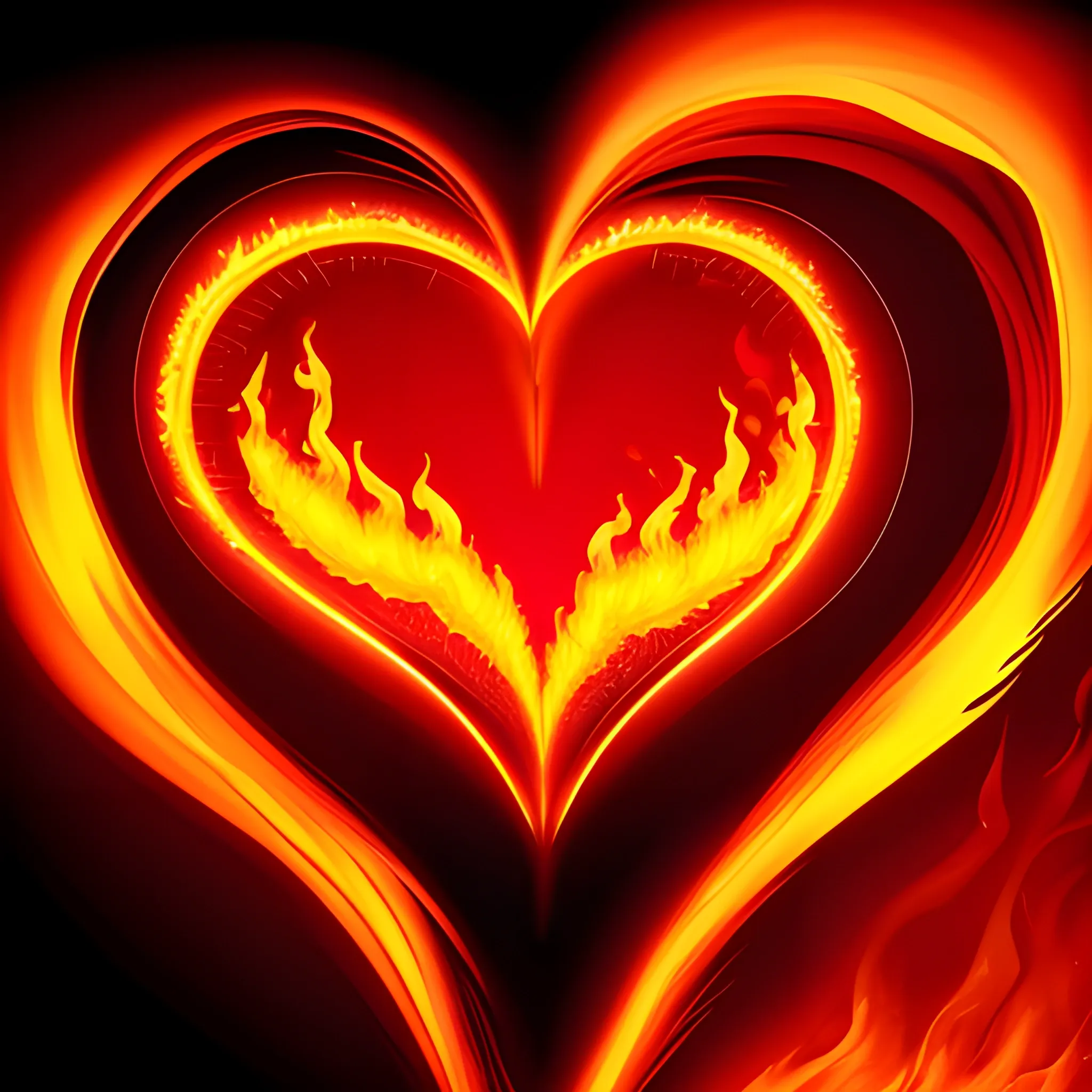 An illustration of a blazing fire engulfing a heart-shaped symbol, symbolizing the burning passion within. Inspired by the artist Salvador Dali, the scene is surreal and captivating. The color temperature is intense, with vibrant shades of red, orange, and yellow. The heart-shaped symbol radiates warmth, while the fire dances with life. The lighting is dramatic, casting shadows that enhance the fiery spectacle. The atmosphere is charged with energy and desire. --v 5 --stylize 1000




