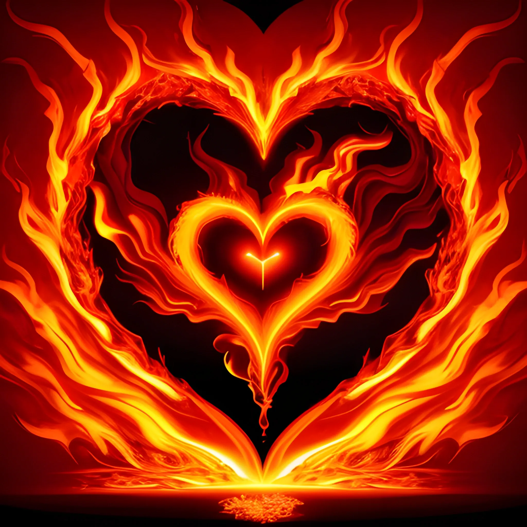 An illustration of a blazing fire engulfing a heart-shaped symbol, symbolizing the burning passion within. Inspired by the artist Salvador Dali, the scene is surreal and captivating. The color temperature is intense, with vibrant shades of red, orange, and yellow. The heart-shaped symbol radiates warmth, while the fire dances with life. The lighting is dramatic, casting shadows that enhance the fiery spectacle. The atmosphere is charged with energy and desire. --v 5 --stylize 1000




