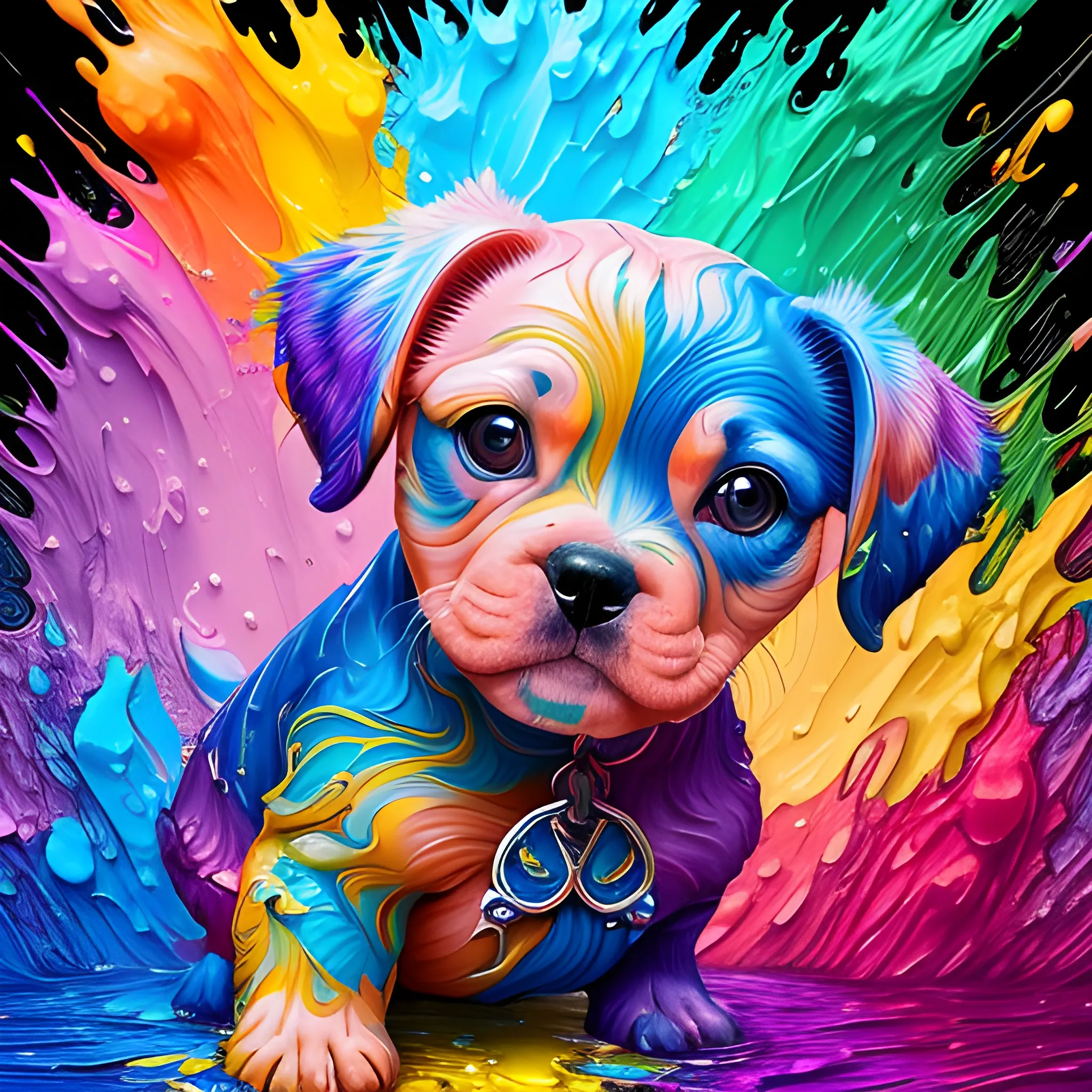 splash art by megan ducanson, a liquid cute puppy made of colours, splash style of colourful paint, hyperdetailed intricately detailed, fantastical, intricate detail, splash screen, complementary colours, fantasy, concept art, 8k resolution, DeviantArt masterpiece