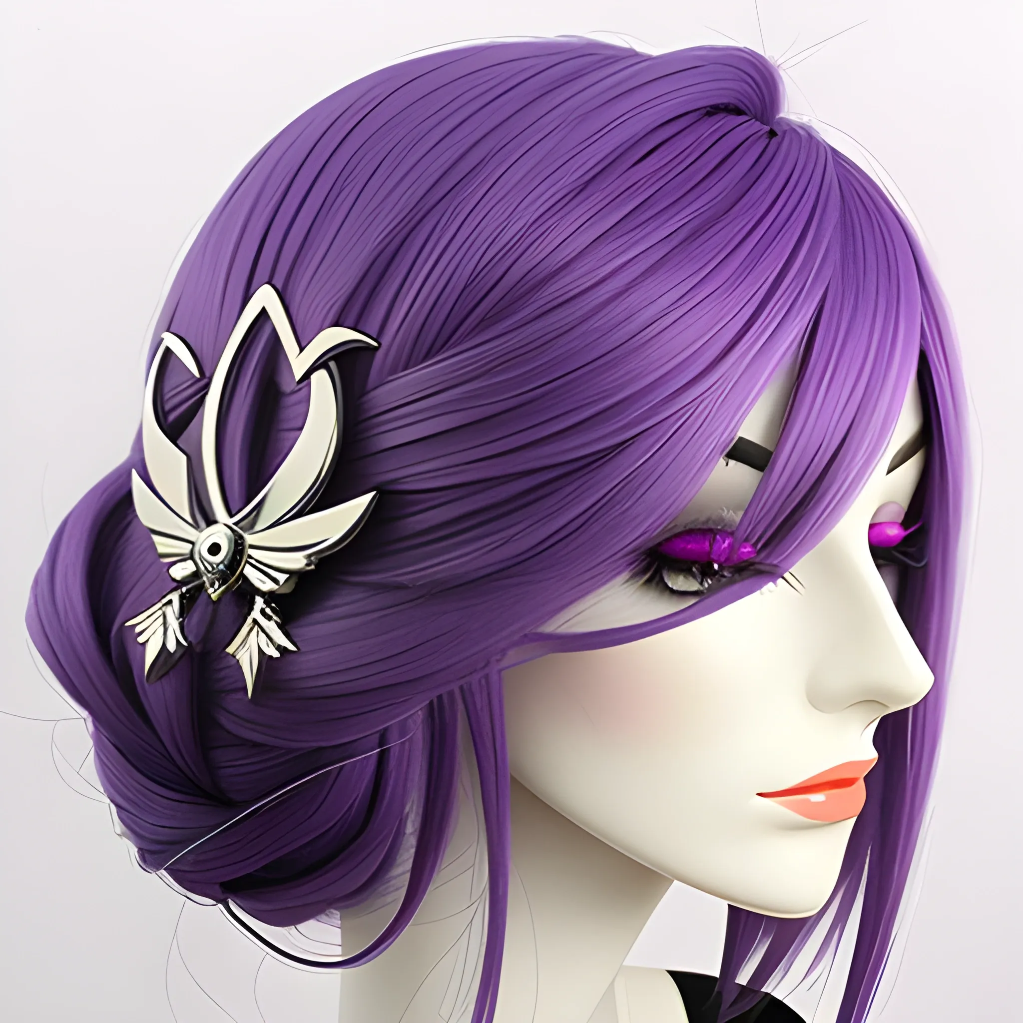 Fashionable anime girl, purple hair, moon hairclip