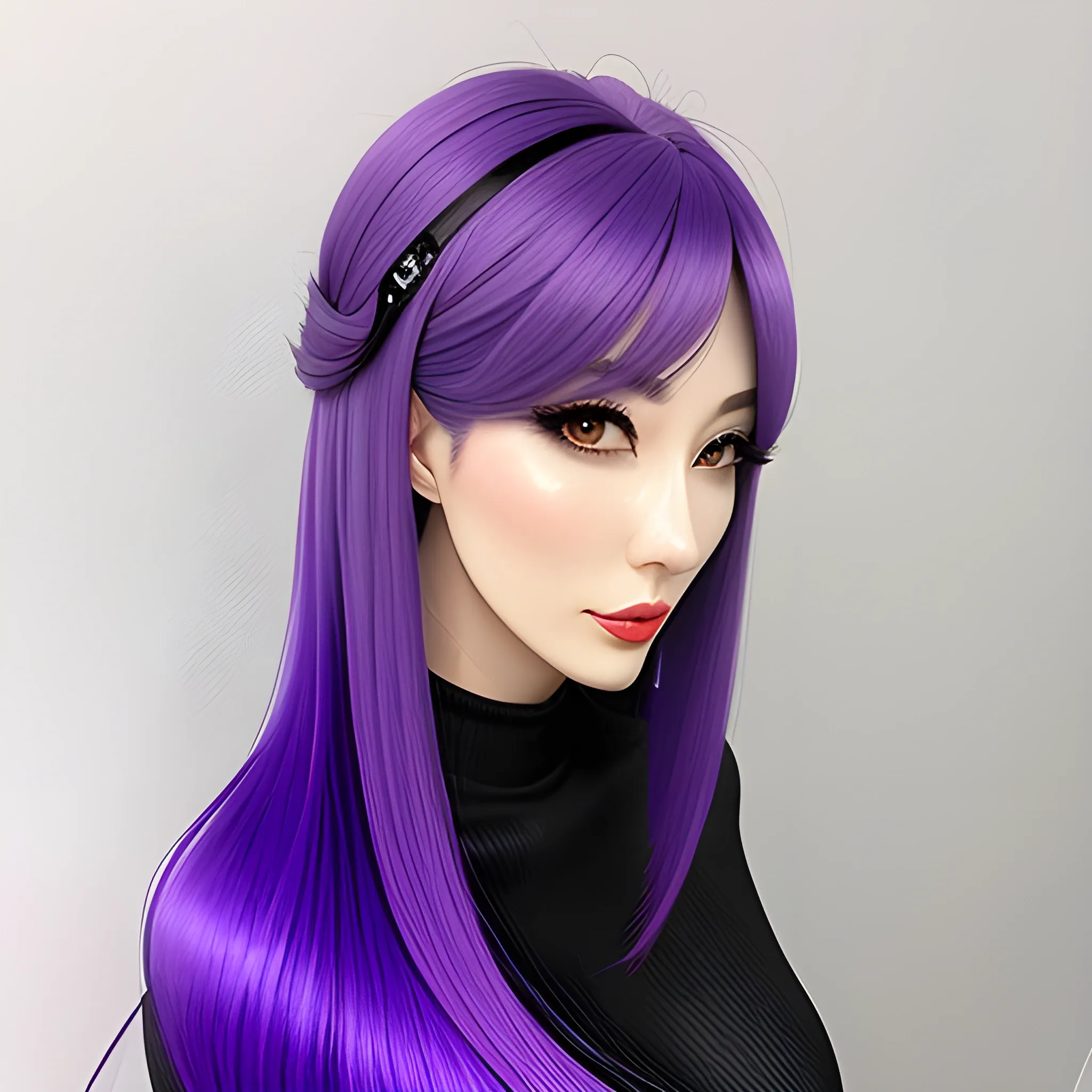 Anime girl, purple clothes, purple hair, moon hairclip