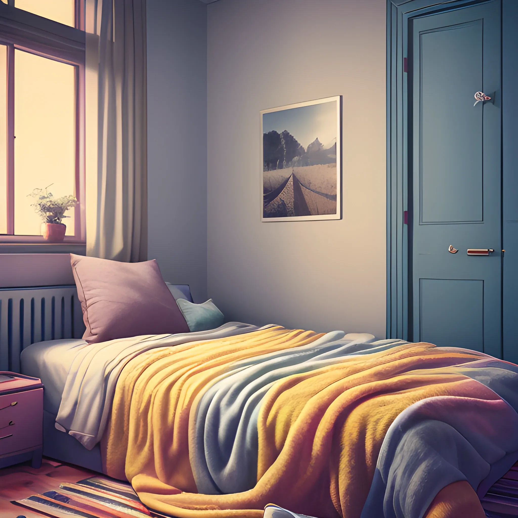 A color photo of a cozy [room type], with [material] [interior decor] and a comfortable [color combination], [decor style] style, [lighting], 4k, off-center. —c 10 —ar 2:3


