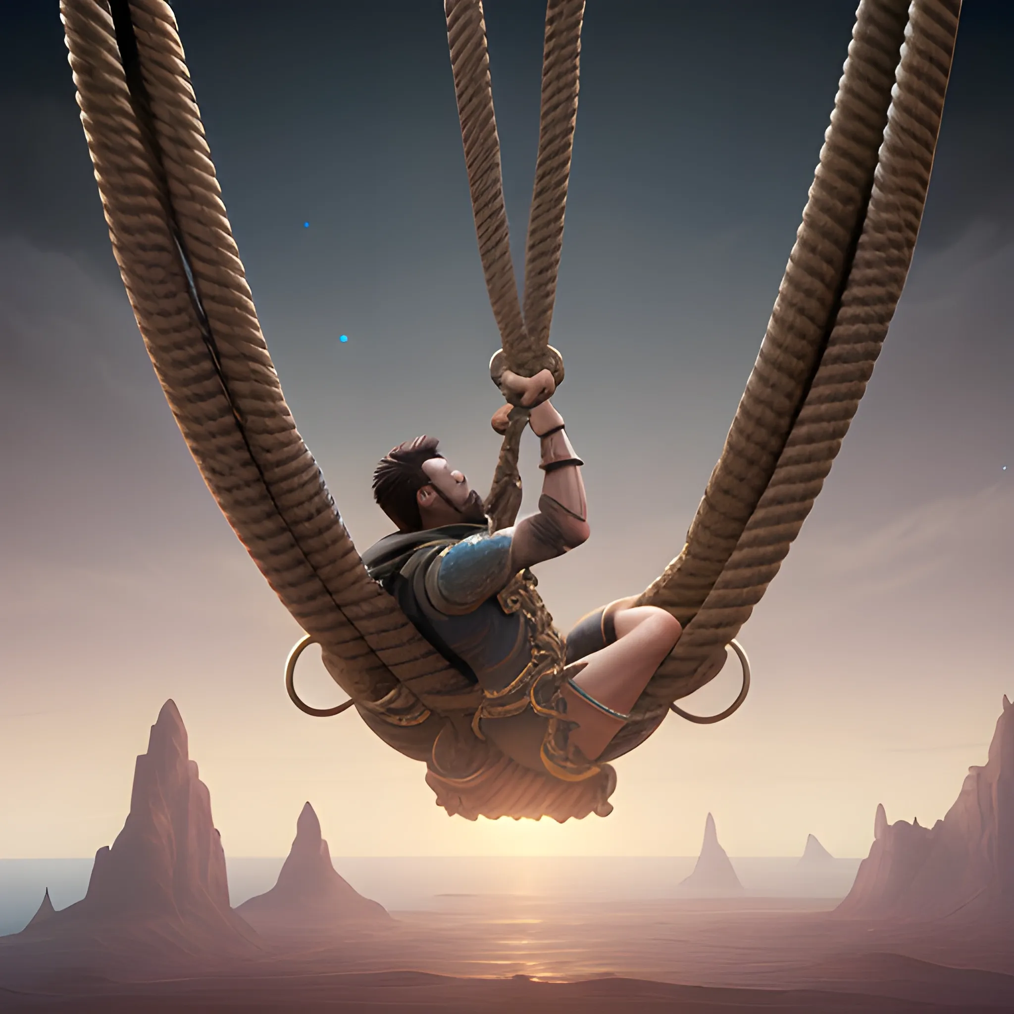 man is tied with magic ropes, magic shackles, magic ropes,  magic, magical shackles, magical ropes, 8k, high resolution, detailed, photorealistic, hyperrealistic, 8k, detailed, high resolution, detailed matte painting, deep color, fantastical, intricate detail, splash screen, complementary colors, fantasy concept art, 8k resolution trending on Artstation Unreal Engine 5