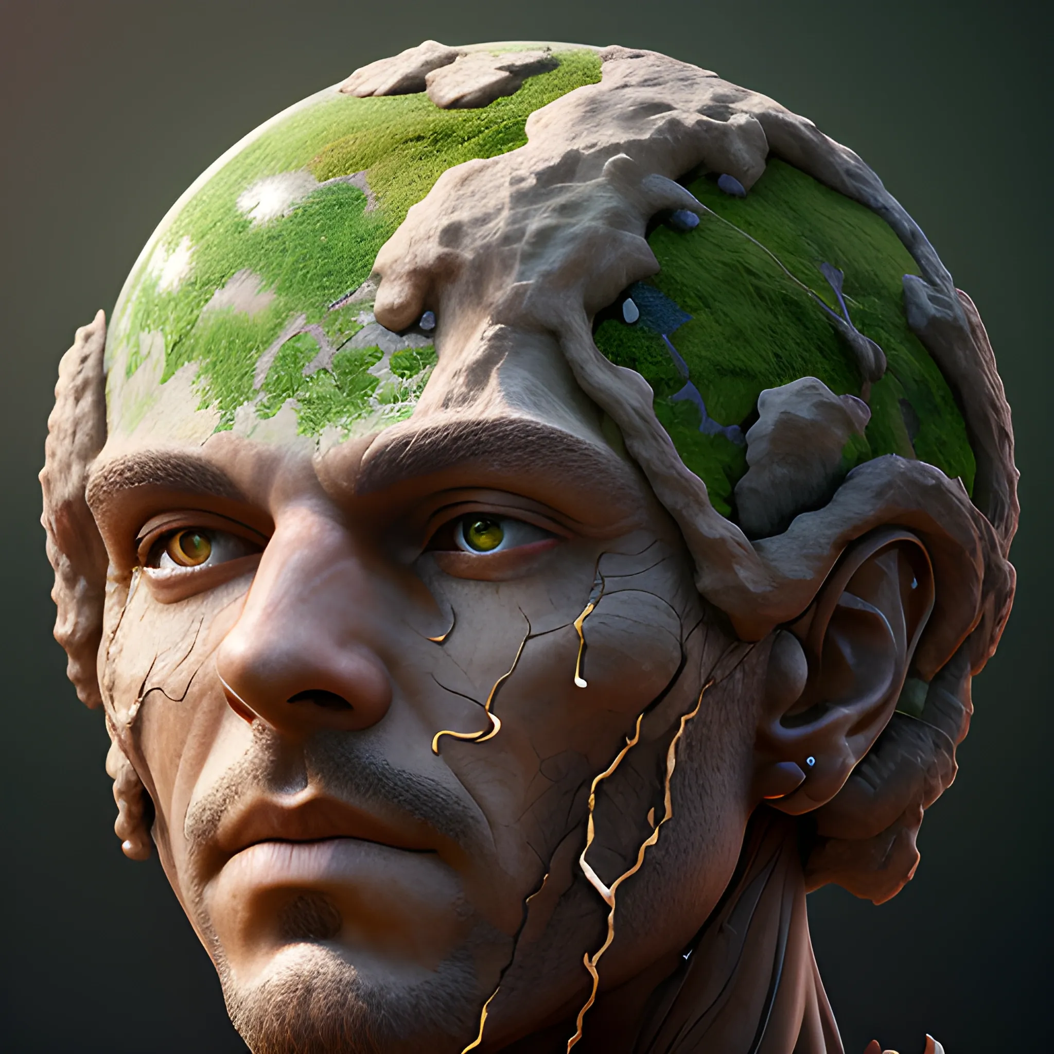 man made of earth, earth man, 8k, high resolution, detailed, photorealistic, hyperrealistic, 8k, detailed, high resolution, detailed matte painting, deep color, fantastical, intricate detail, splash screen, complementary colors, fantasy concept art, 8k resolution trending on Artstation Unreal Engine 5