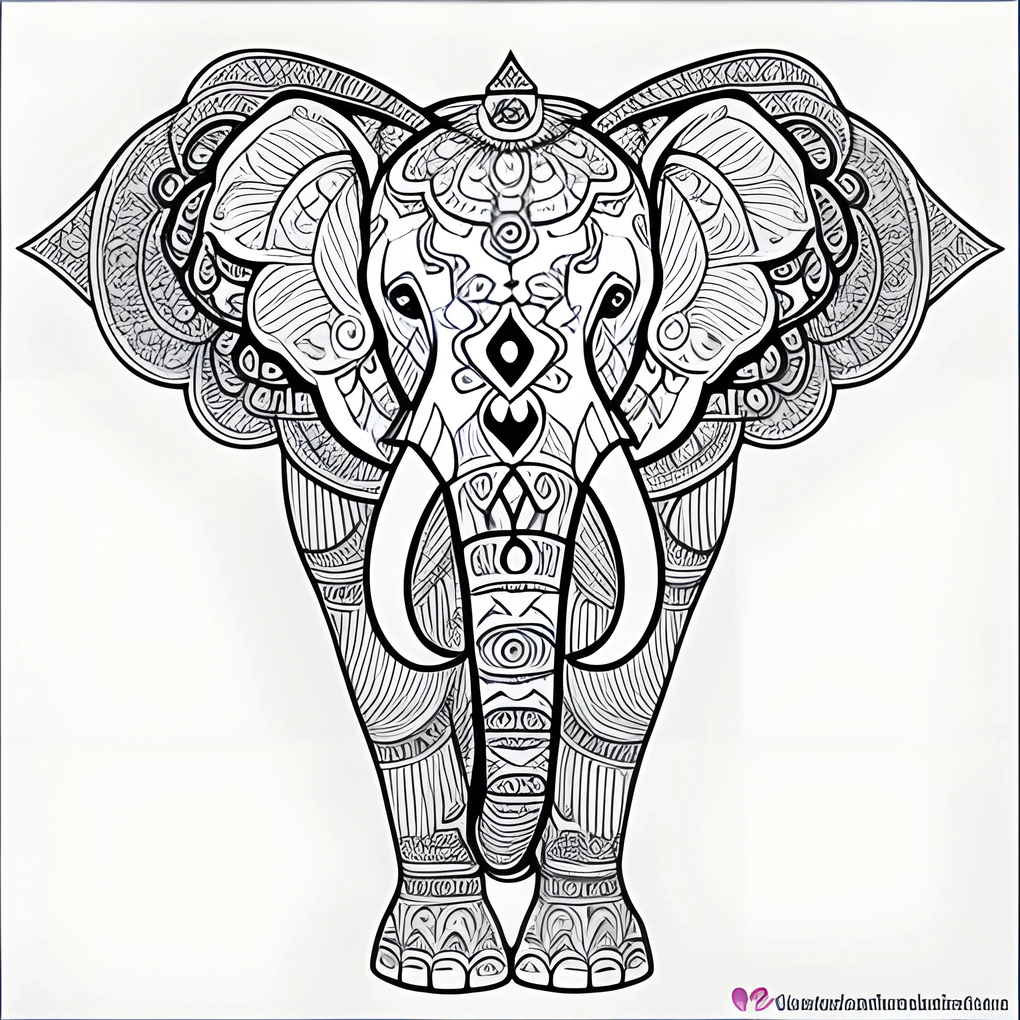 Coloring book page of a mandala elephant inspired in the indian culture