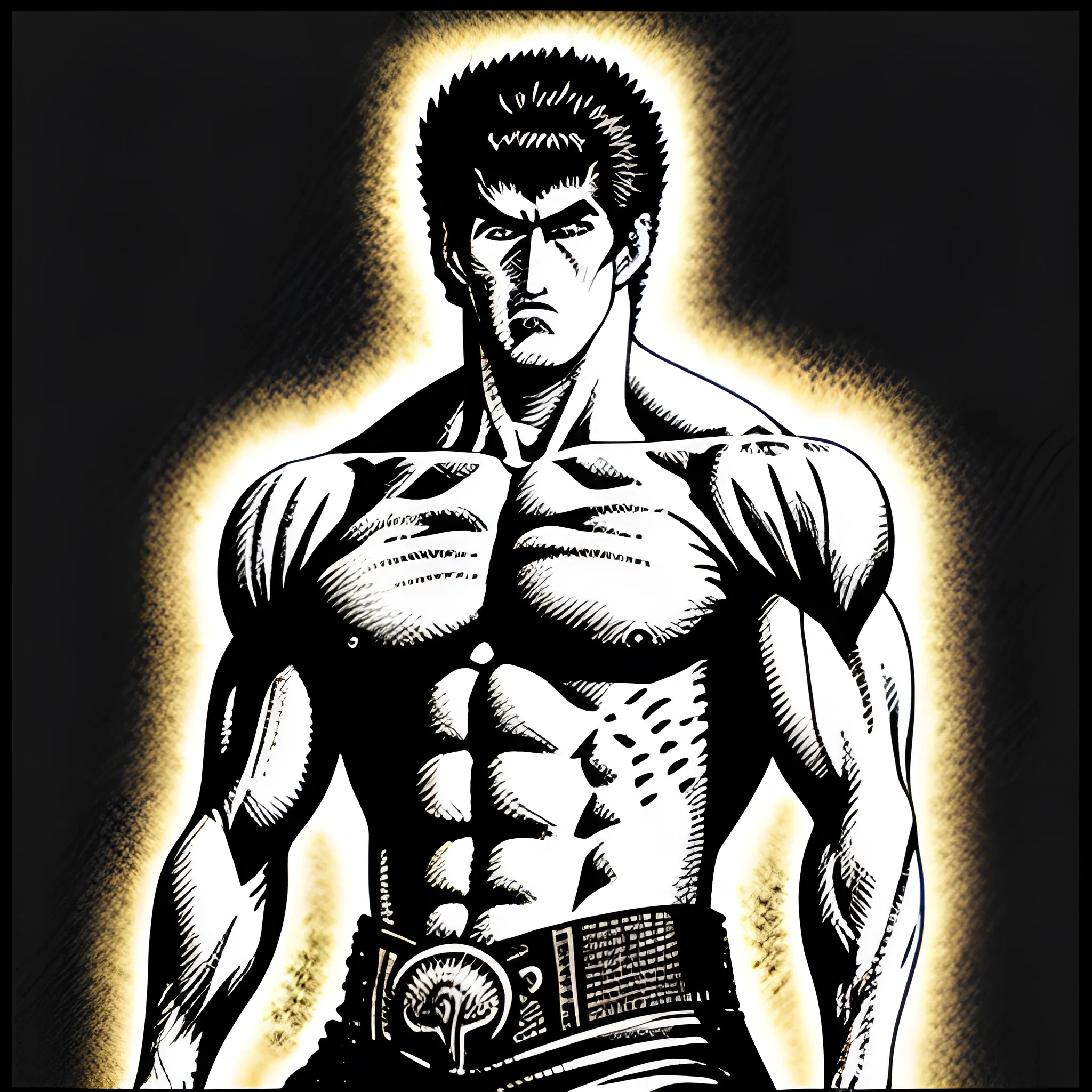 masterpiece, best quality, kenshiro, print \(medium\), realistic, halftone paper