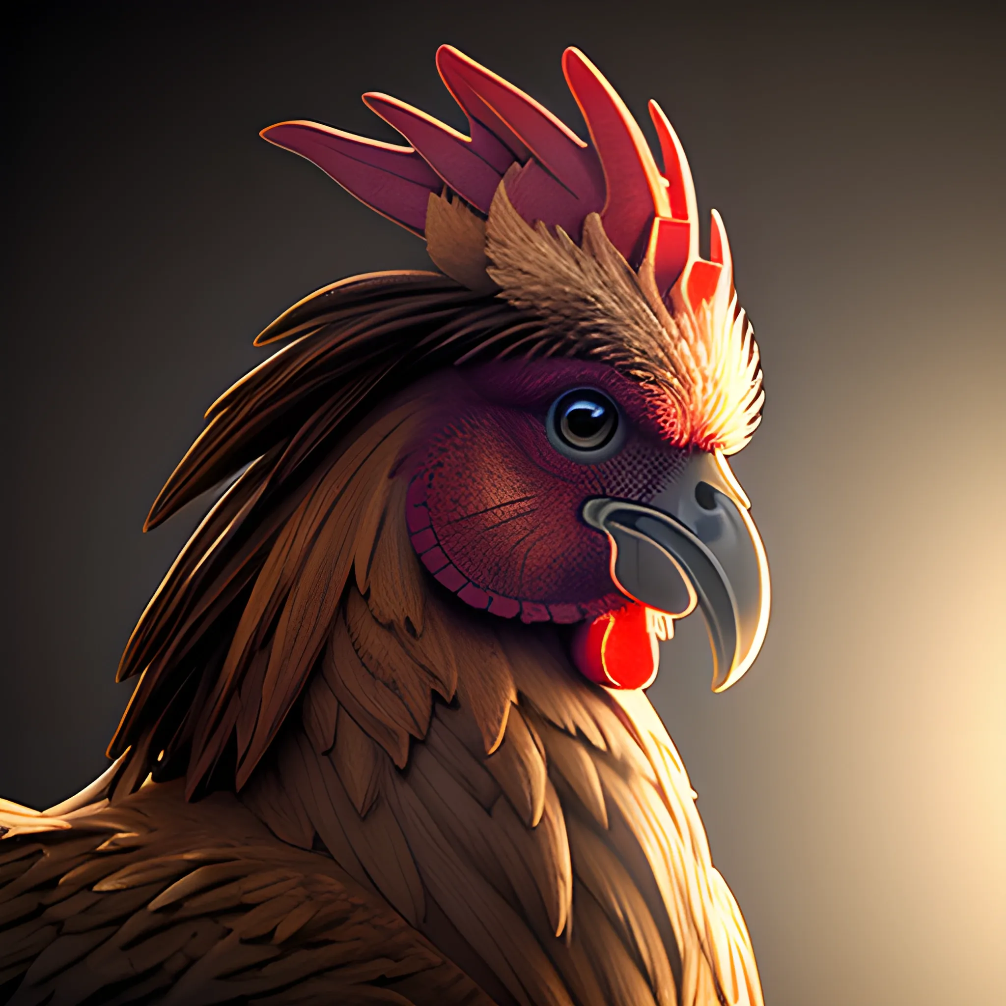 hyper-real, detailed, cinematic lighting, rooster, hyper-detailed,