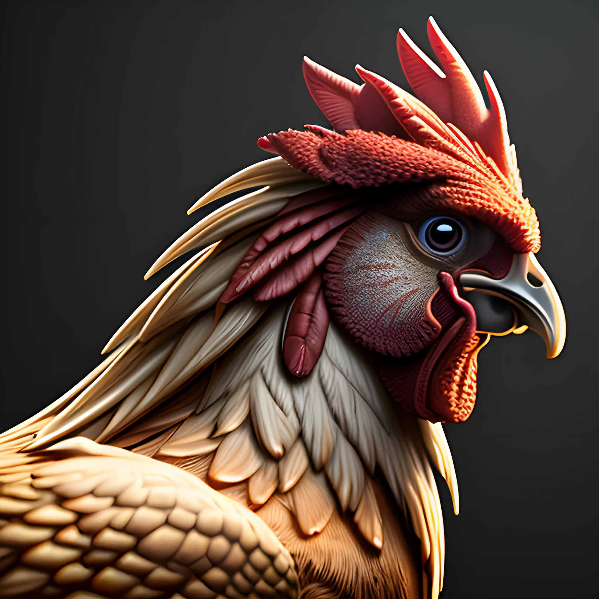 hyper-real, detailed, cinematic lighting, rooster, hyper-detailed,