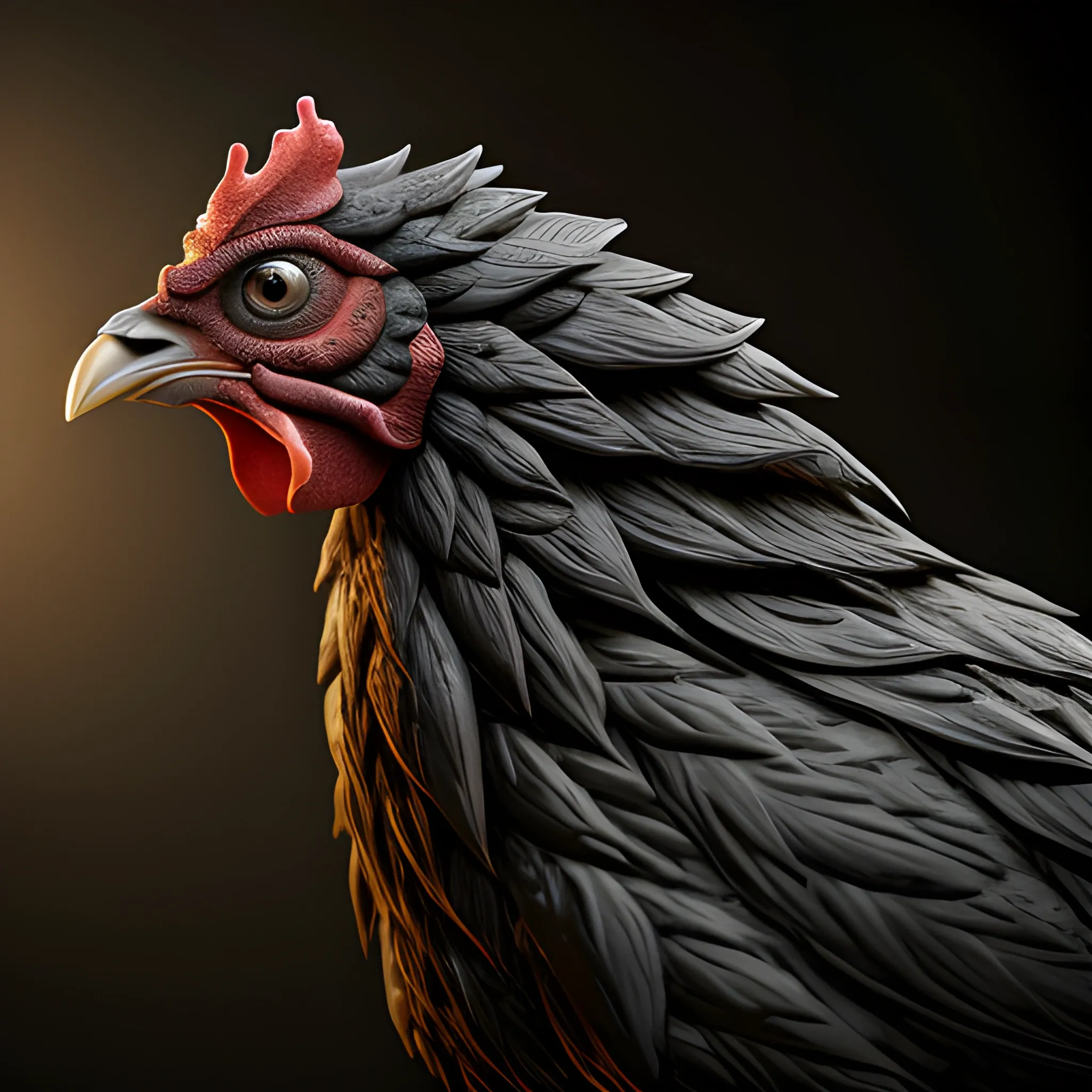 hyper-real, detailed, cinematic lighting, black garnished chicken, hyper-detailed,