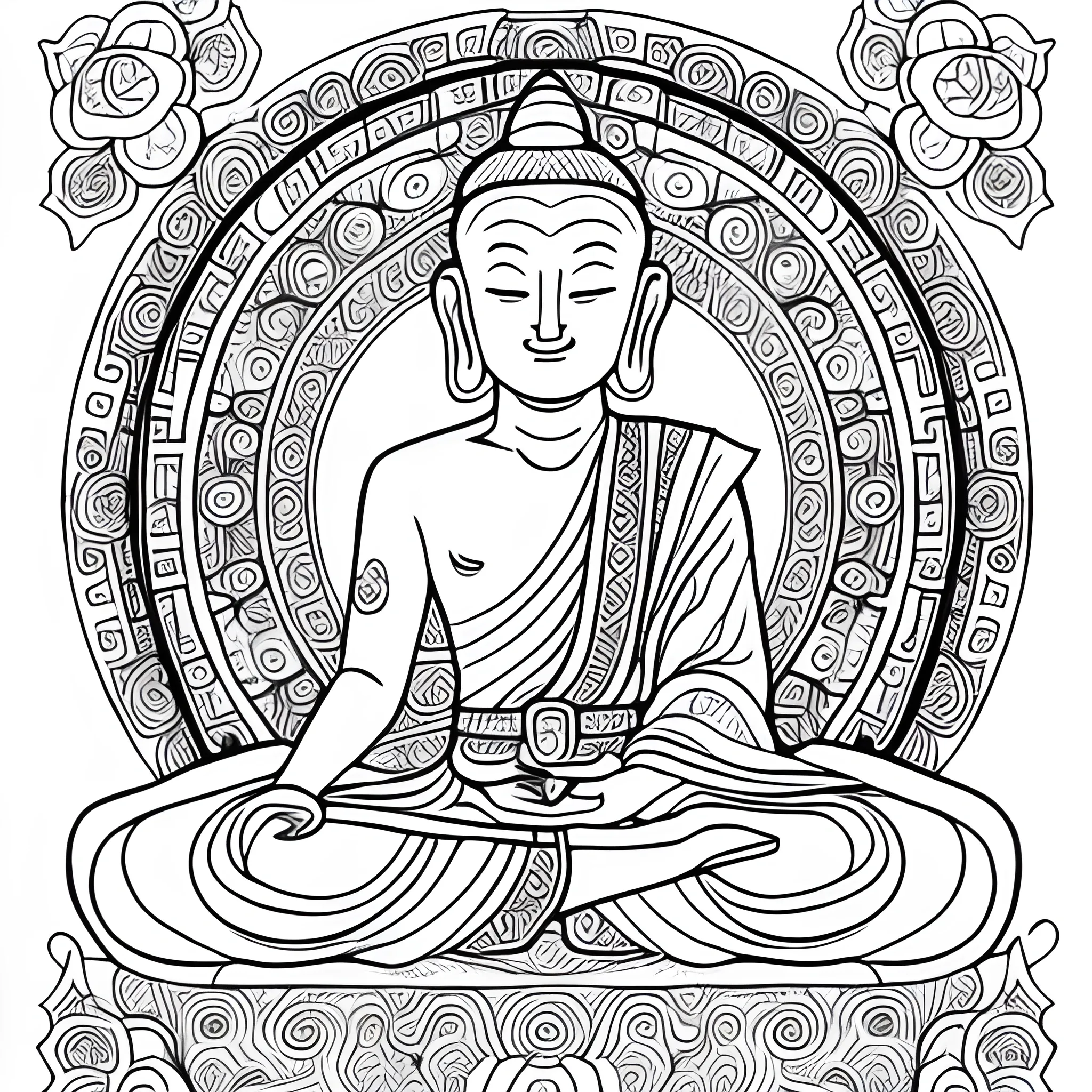 Coloring book page madala buda inspired in the asian culture