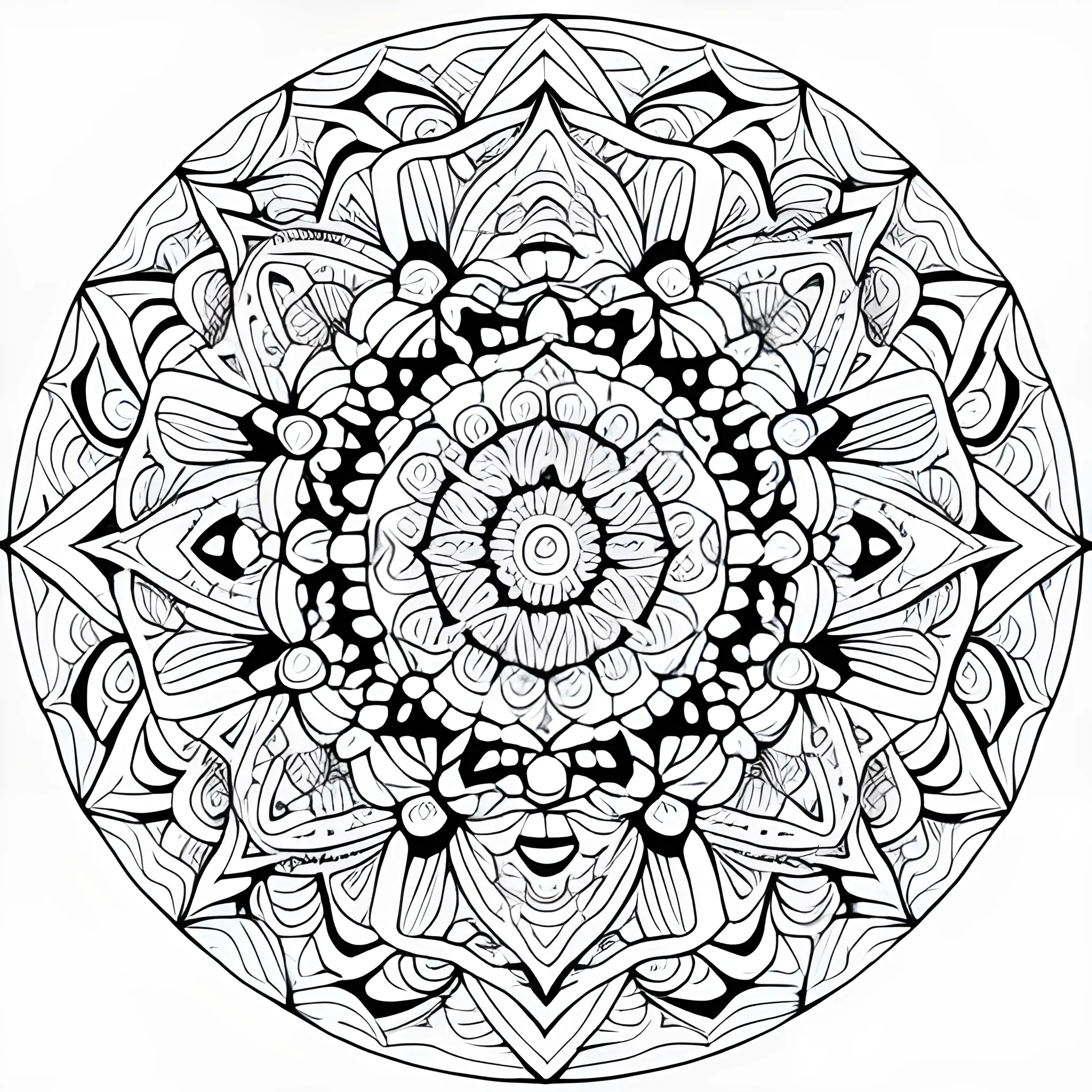 Amazing mandala for a coloring book page inspired in whater, full white with a lot of geometric forms