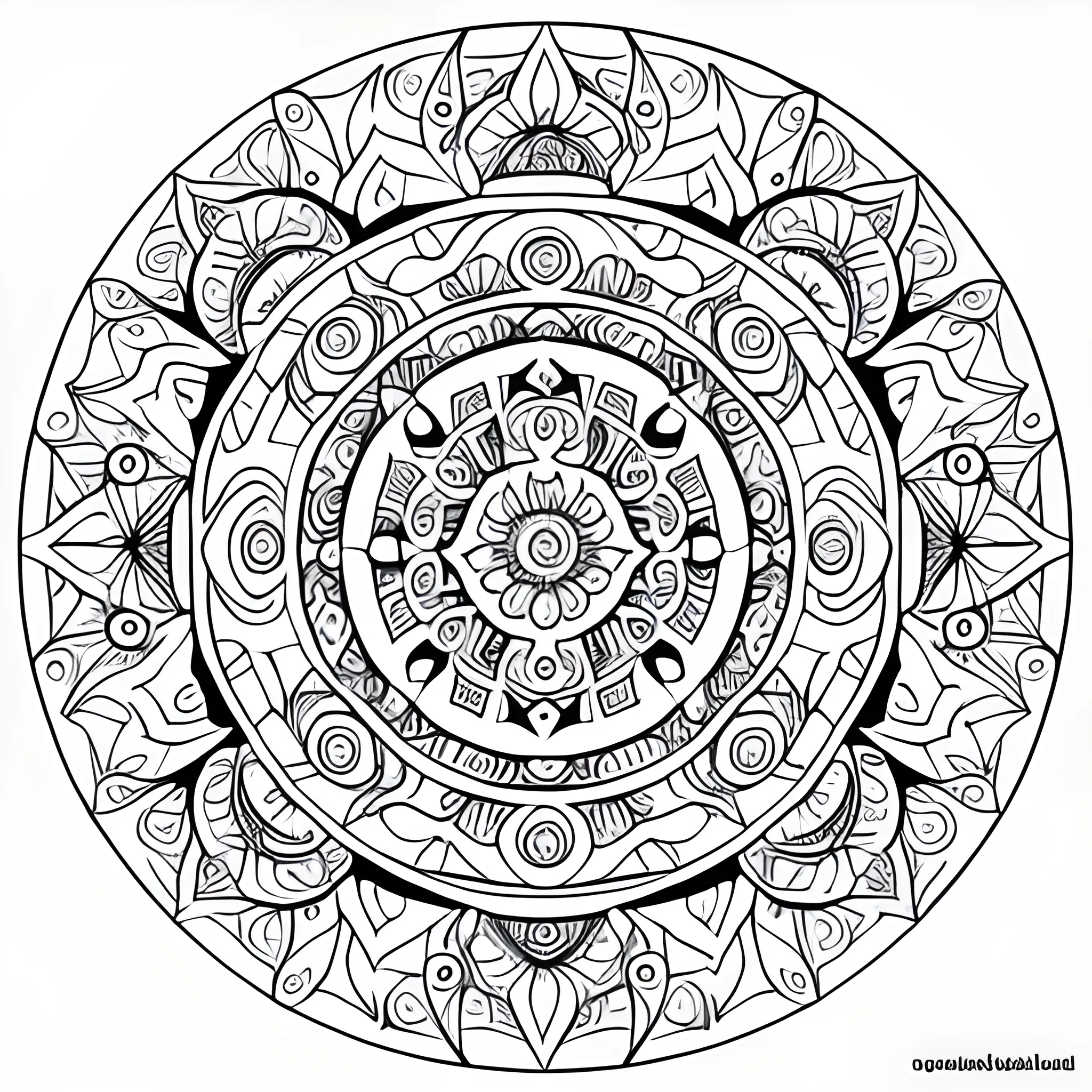 coloring book page detailed mandala dragon stencil bold lines, floral circle, inspired in the indian culture