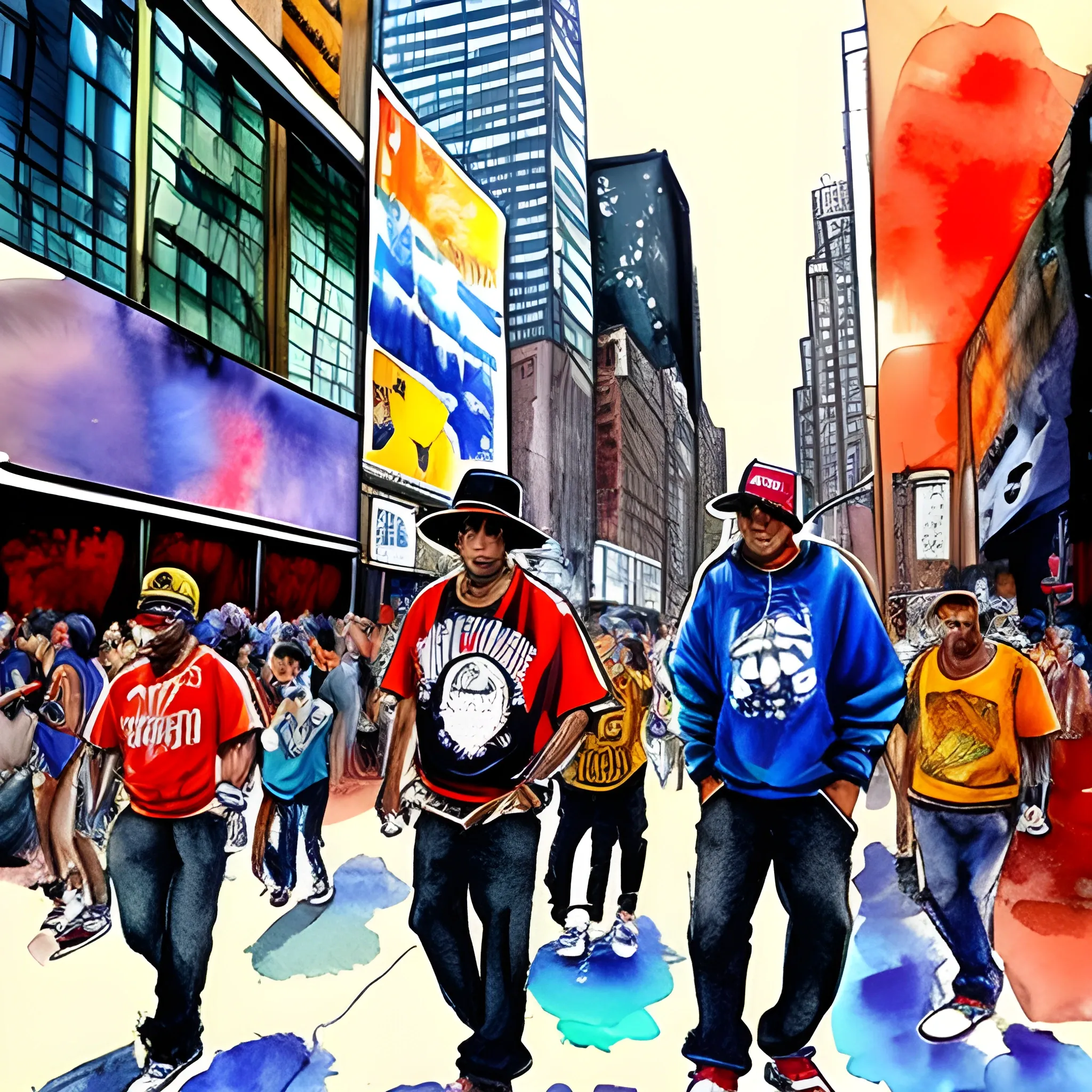 Cultura Hip Hop celebrando en las calles de New York, Water Color