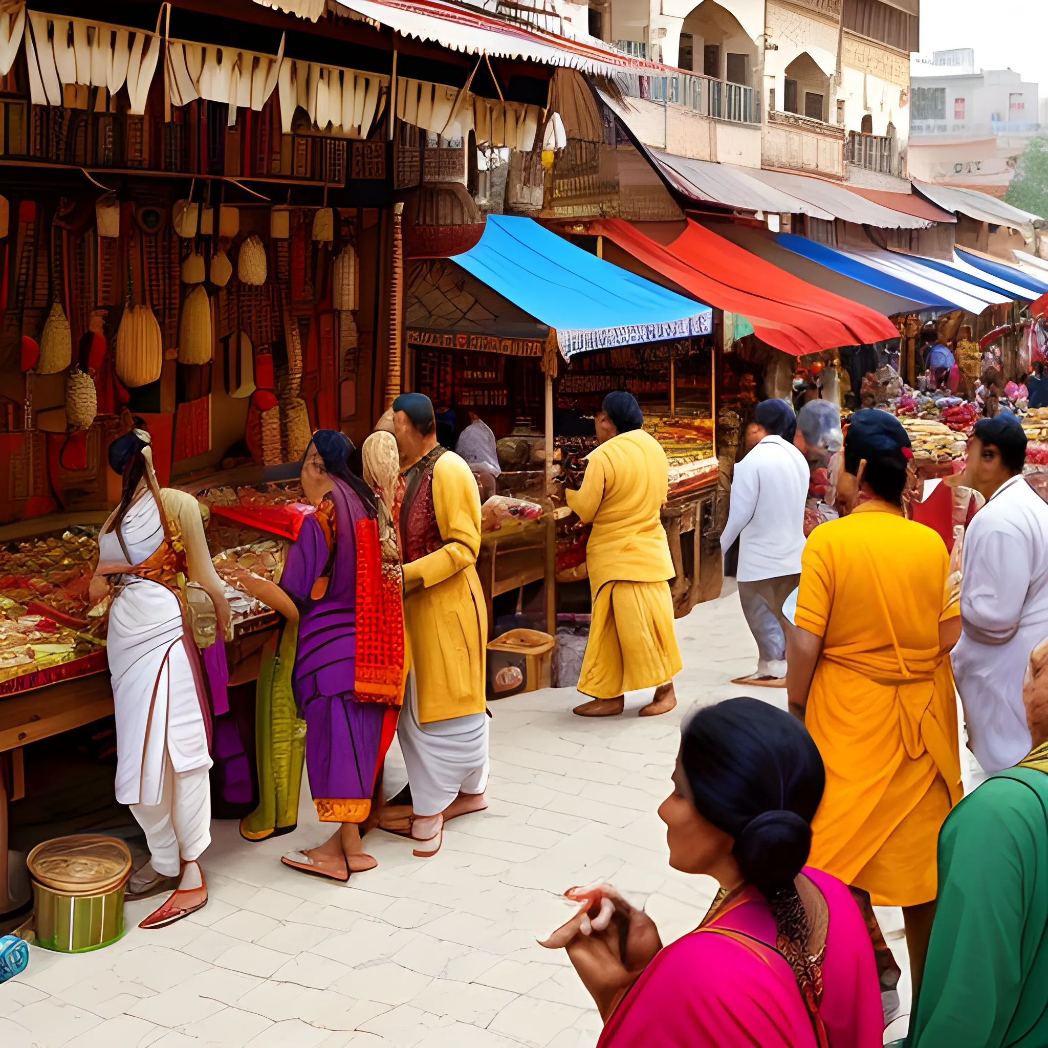 The camera lens captures the bustling market scene in the Indus