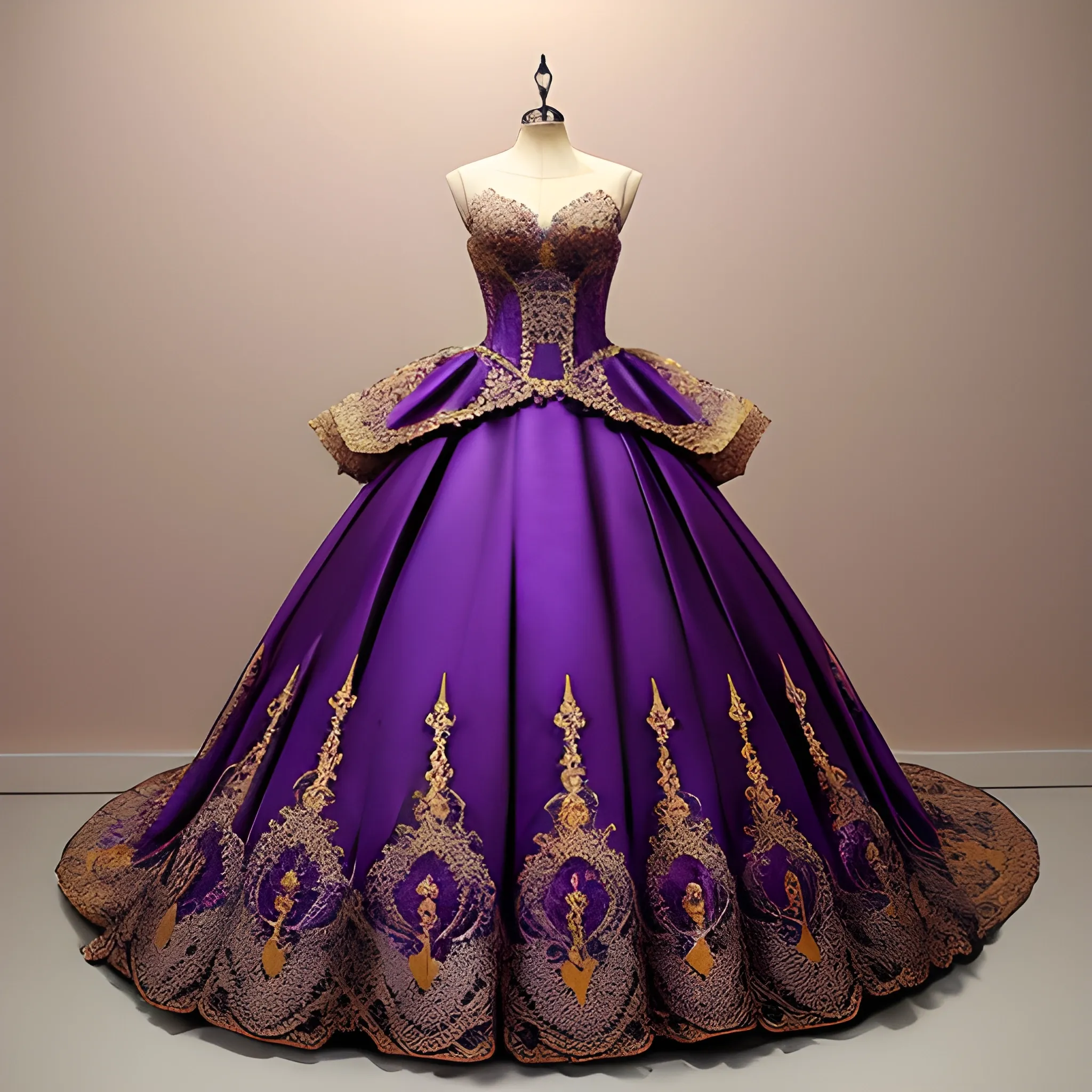 Intricate fantasy wedding gown purple and gold lace