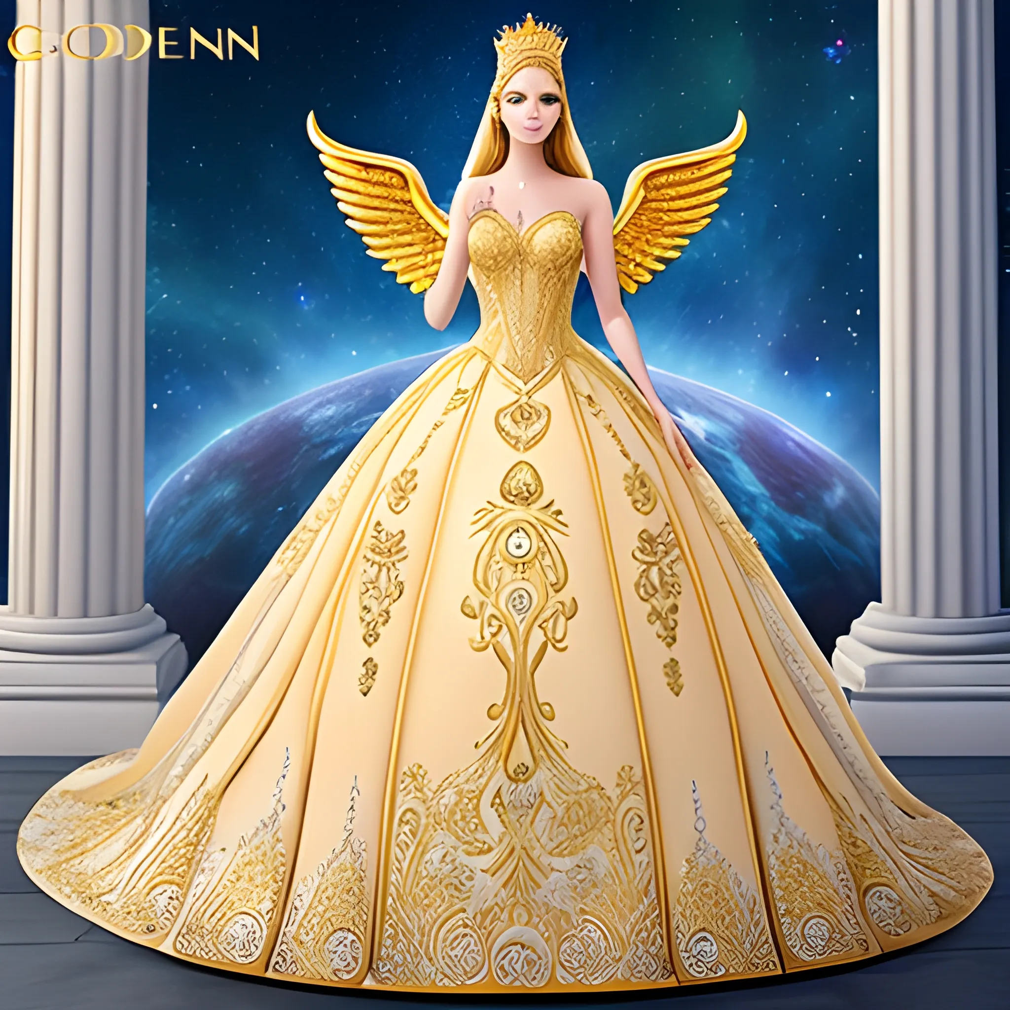 Golden galaxy goddess Angel Queen princess dream wedding dress