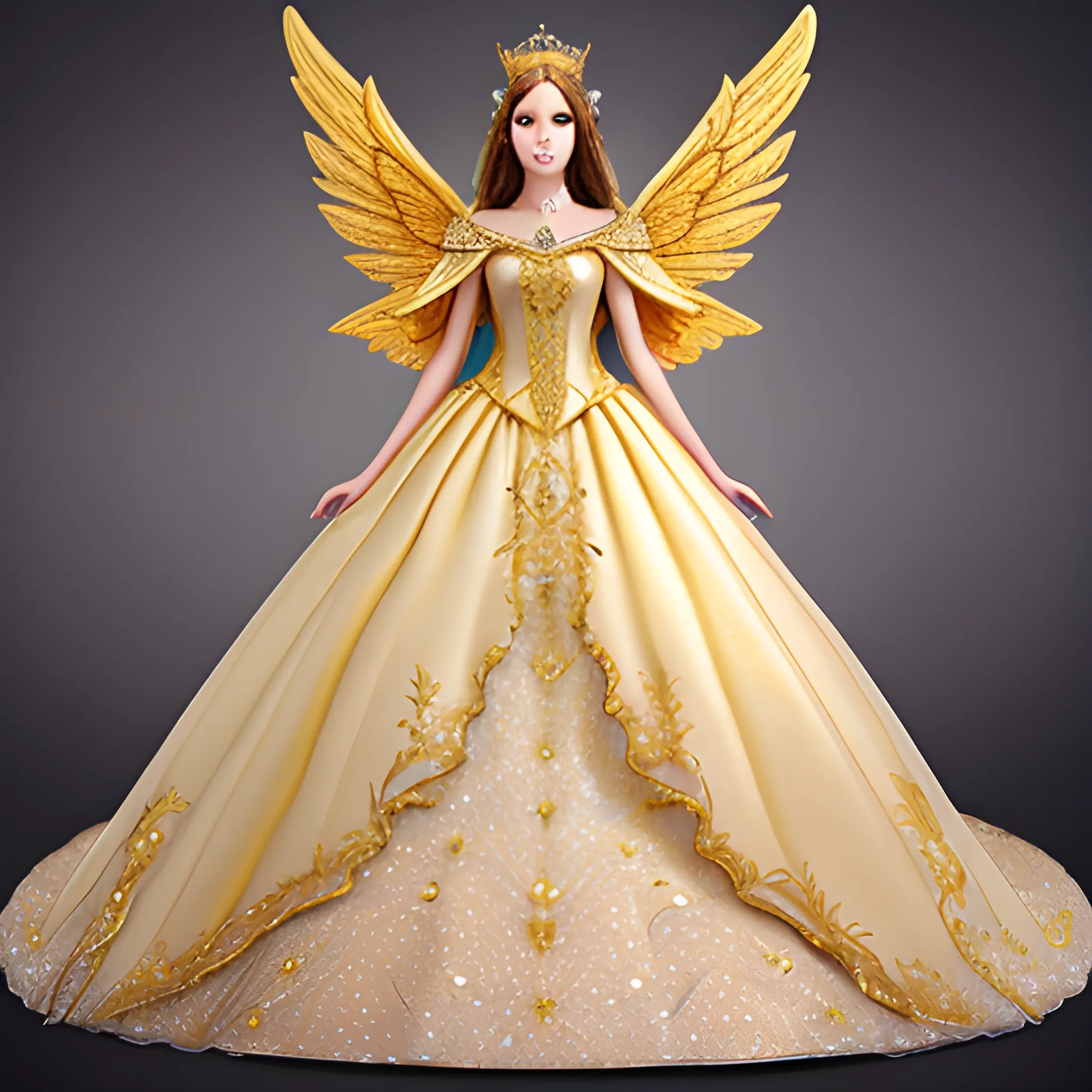 Golden galaxy goddess Angel fairy Queen princess dream wedding dress with cape and high collar