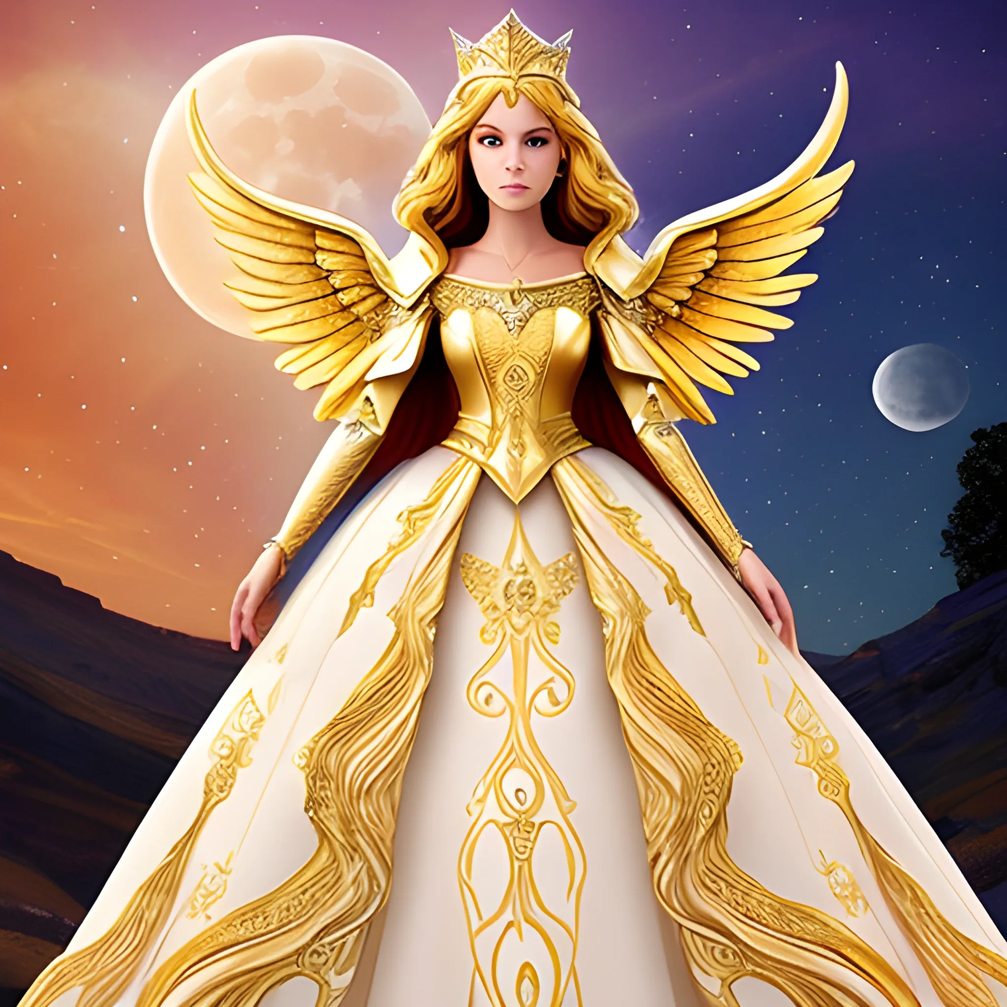 Golden galaxy goddess Angel fairy Queen princess dream wedding dress with cape and high collar warrior moon goddess armor majestic supreme