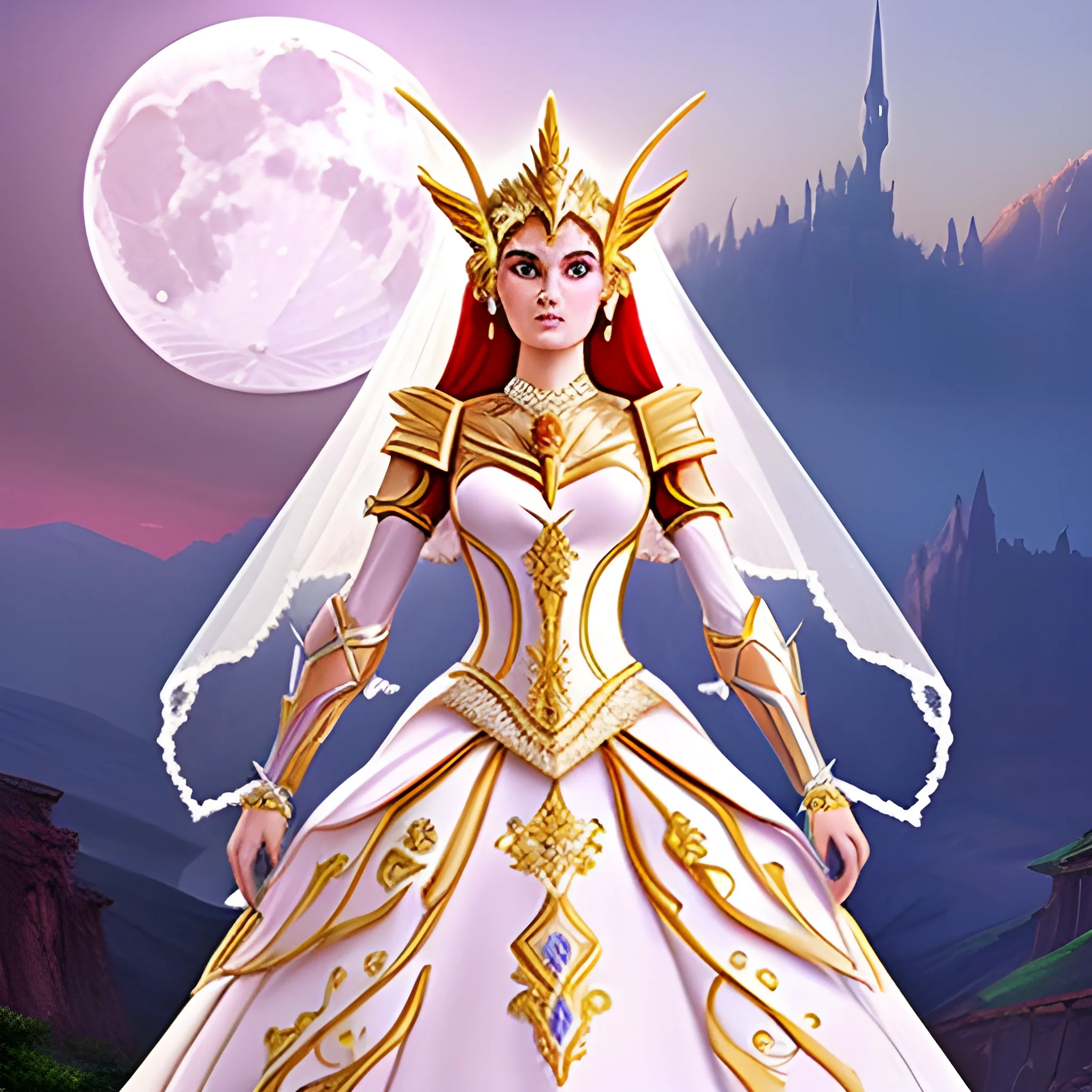 princess wedding dress warrior moon goddess armor majestic she-ra extravagant fantasy gown realistic
