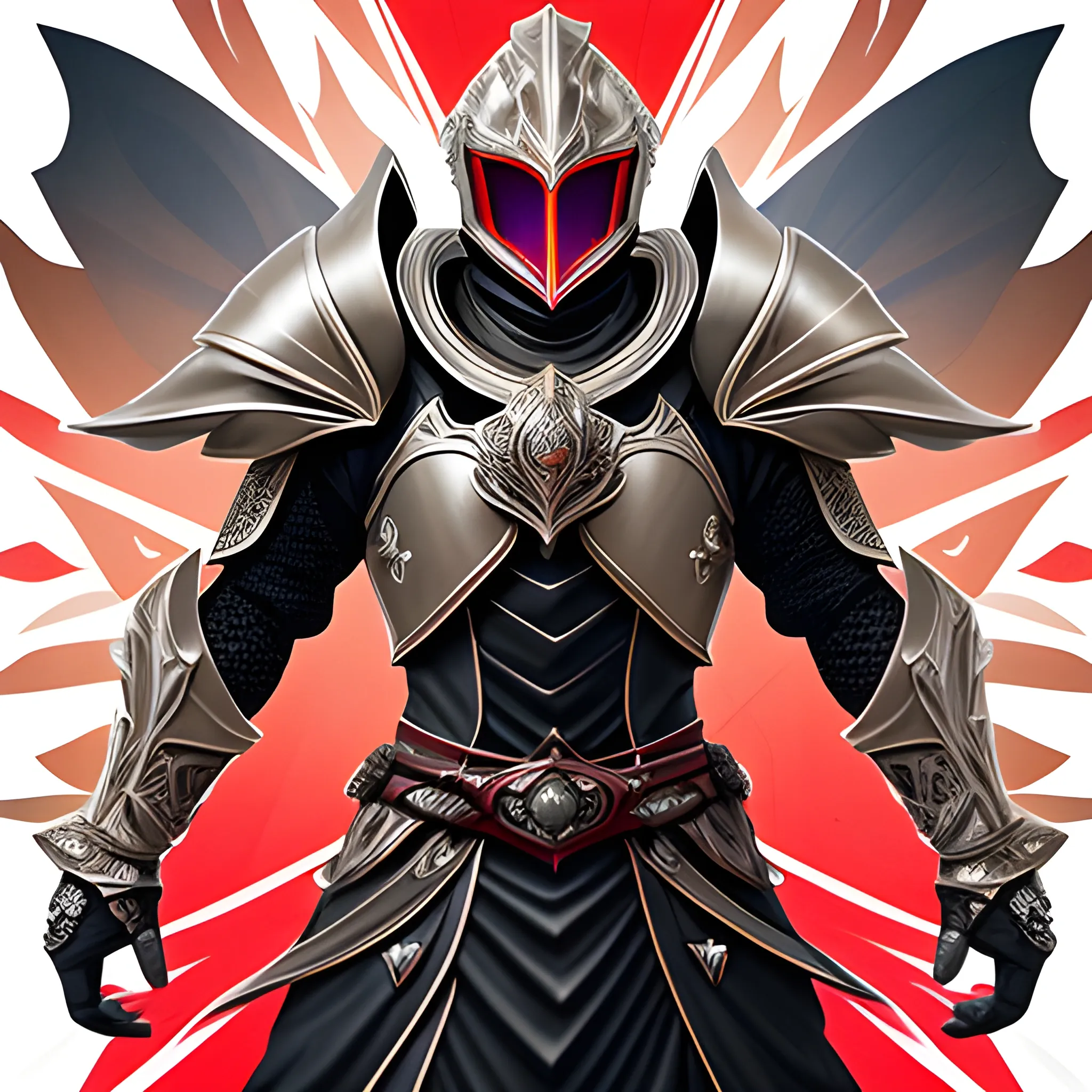 Within the avatar's frame, a white knight stands proudly, donning a magnificent suit of armor that seamlessly merges futuristic and medieval elements. The armor exudes an ethereal glow, with ornate feather patterns and intricate engravings adorning every surface. The helmet is the centerpiece, combining the majestic design of a medieval visor with advanced technology. Its curved shape resembles a raven in flight, conveying an air of mystery and power.

The helmet features a red-tinted visor that shields the knight's face, yet glows with an otherworldly crimson radiance. A heads-up display within the visor offers a futuristic overlay, displaying vital information and enhancing the knight's perception of the world.

The background, a striking blend of red and white, enhances the knight's presence. Dynamic patterns of swirling energy in shades of crimson and ivory emanate from the edges, symbolizing the fusion of medieval heritage and futuristic power.

Within this avatar's frame, the knight represents an ideal of honor and strength. The intricate details of the helmet and armor, along with the vibrant red and white backdrop, create a captivating visual feast, drawing viewers into a realm where past and future collide in a harmonious union