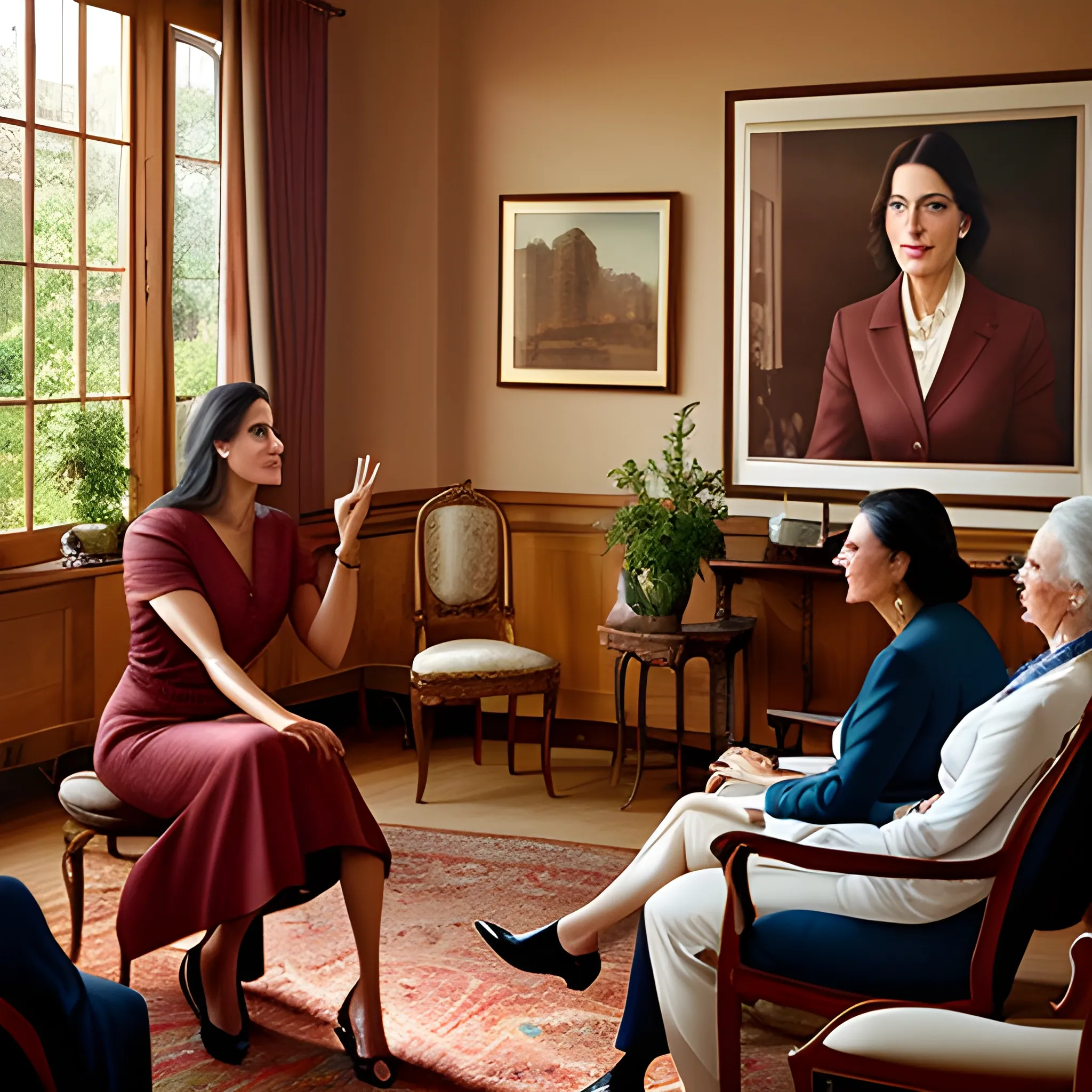  In a sunlit classroom adorned with colorful educational posters, a distinguished and knowledgeable foreign female education expert passionately addresses a group of eager students. The expert stands confidently at the front of the room, gesturing with enthusiasm as she imparts her wisdom. Her vibrant attire reflects her diverse cultural background, with a blend of vibrant colors and patterns. The room is filled with an atmosphere of intellectual curiosity and empowerment, with soft natural lighting enhancing the warm and welcoming ambiance. The scene is captured with the timeless elegance and attention to detail of a photograph by Annie Leibovitz.