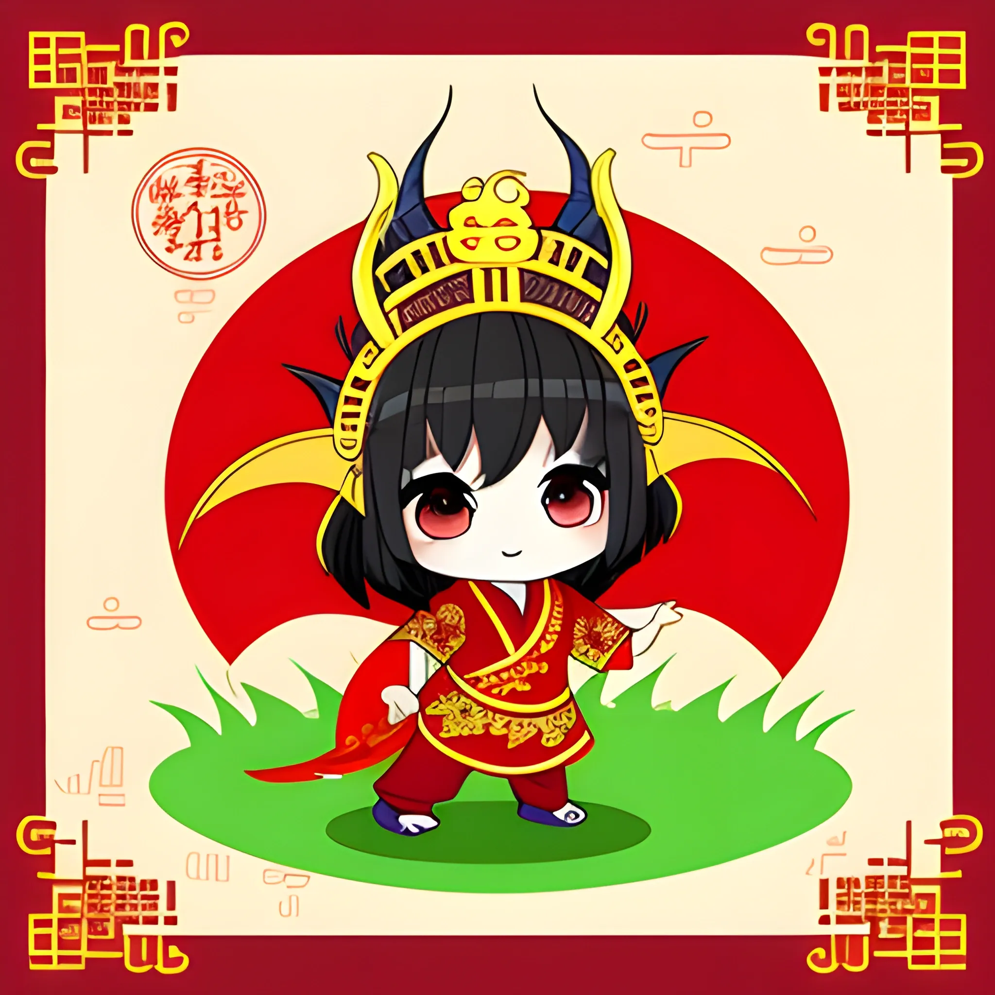 chibi dragon wearing VietNamese outfit