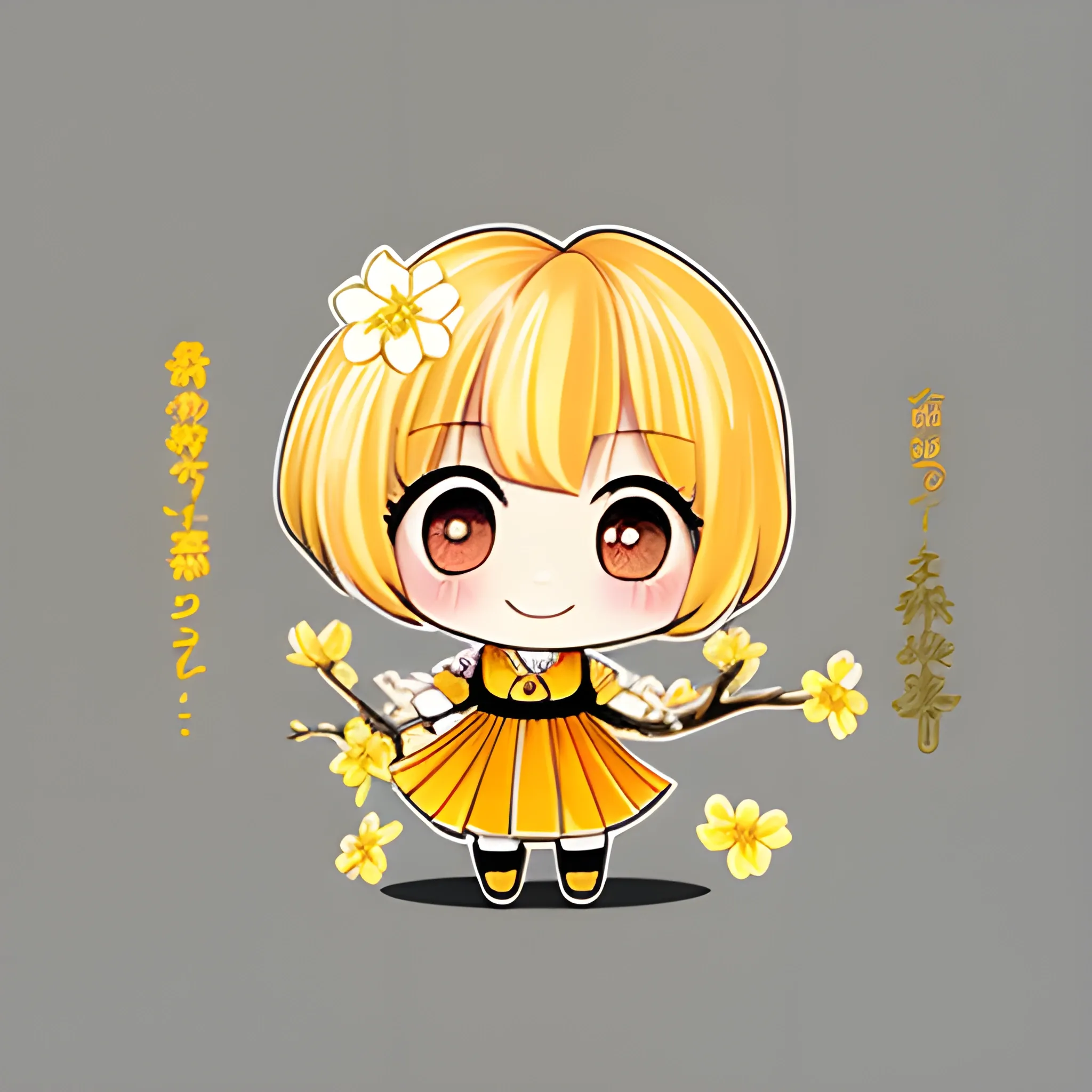 a yellow apricot blossom in the style of chibi

