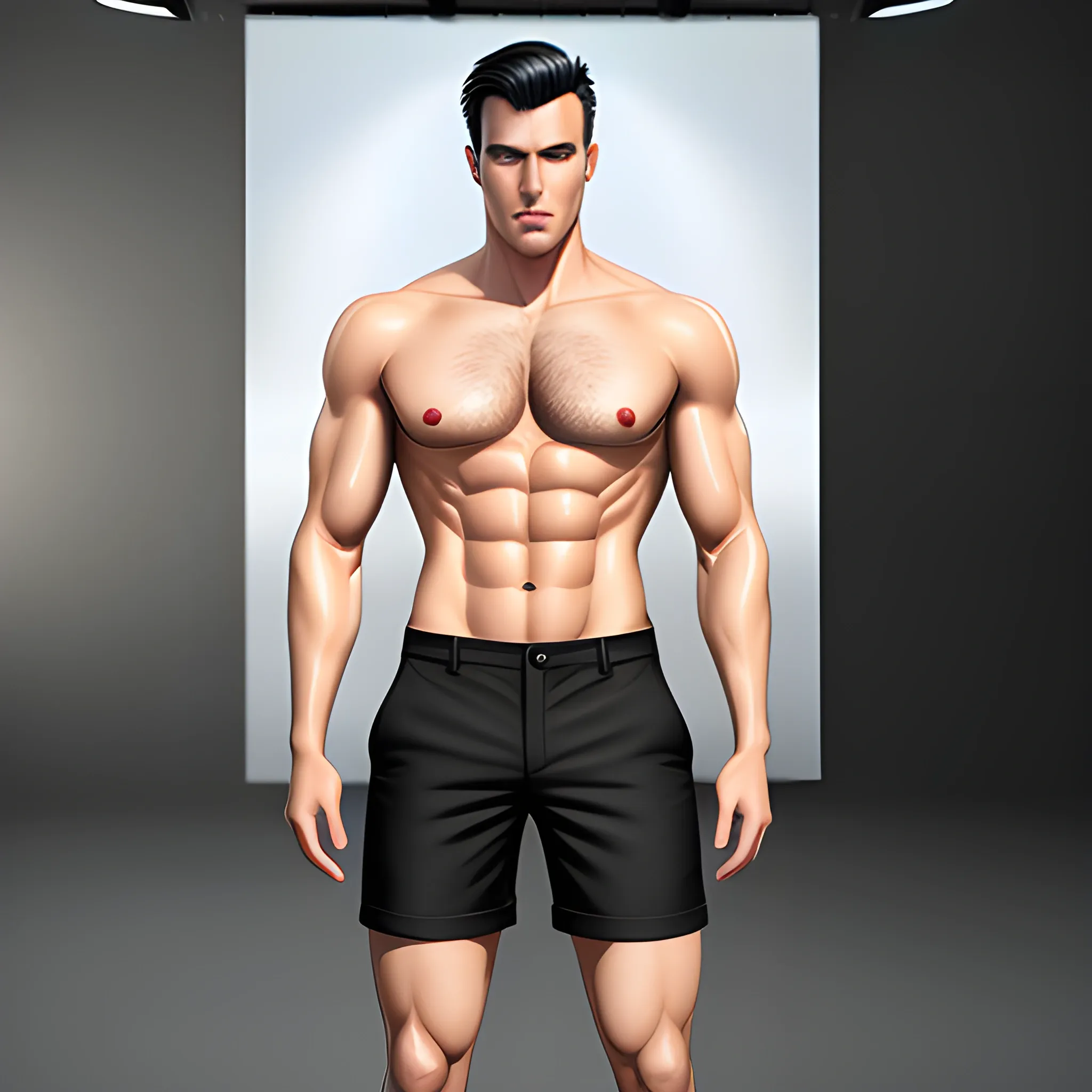 young handsome guy, ideal body, a clean shave,  long portrait, short pants,  black hair, short hair, hiperrealistic, 8K, skin texture, white skin, natural skin texture, photorealistic painting, sharp focus, cinematic smoothness,"width": 800,
"height": 1200, full body, a tank T-72 behind him.