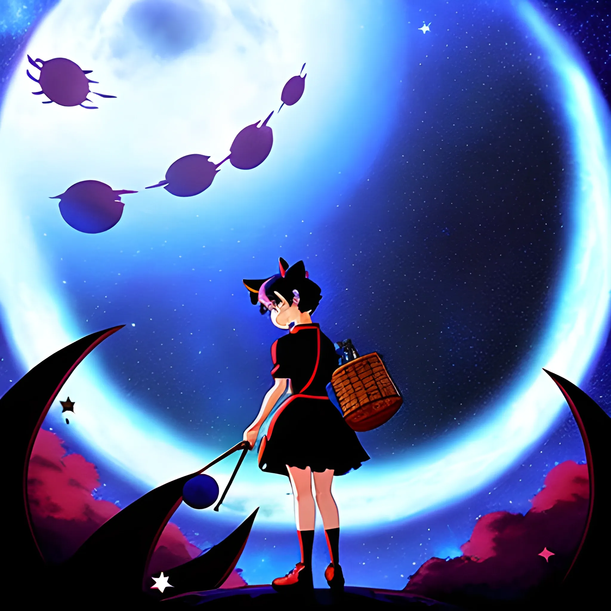 Kiki's delivery service in space galaxy stardust Moon fantasy anime