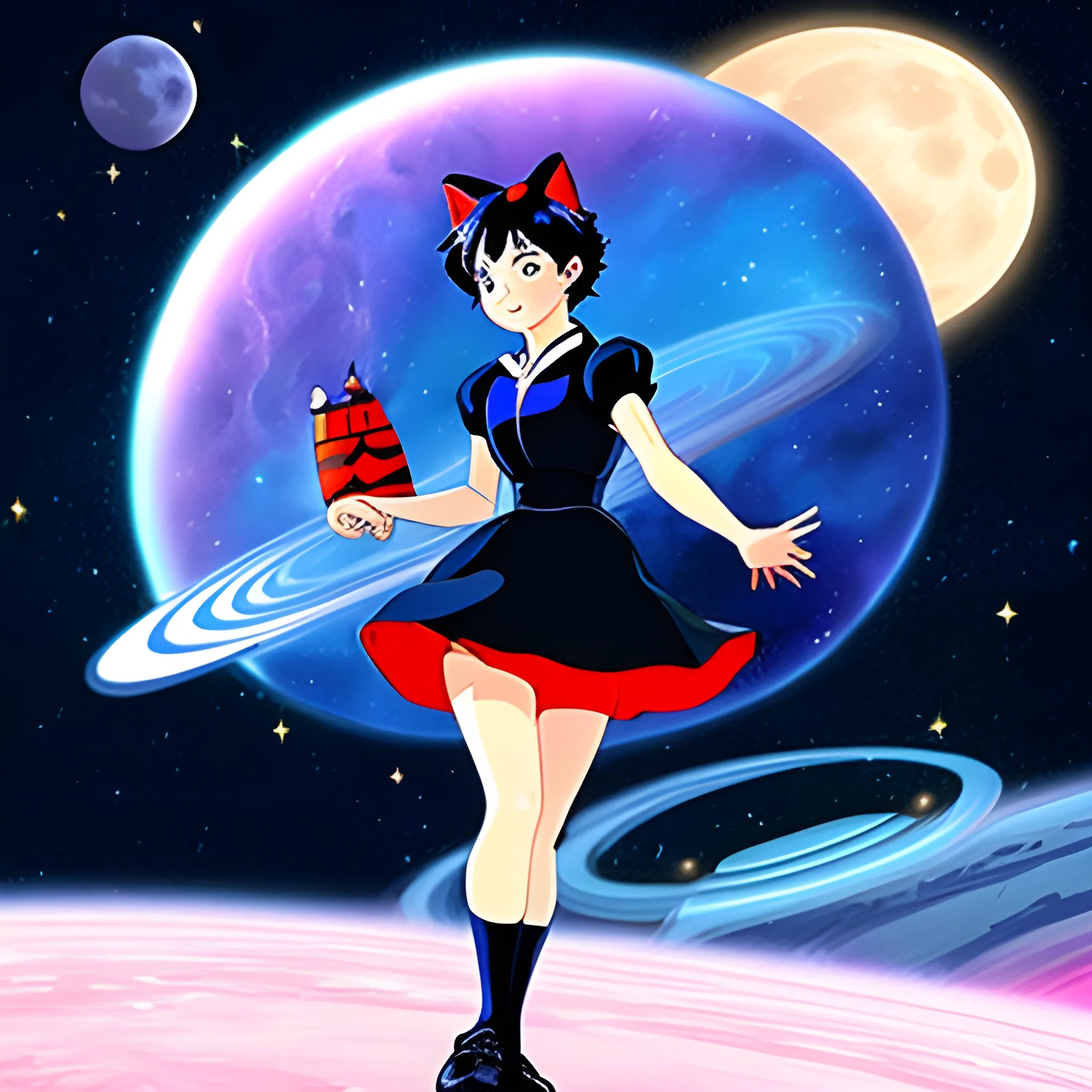 Kiki's delivery service in space galaxy stardust Moon fantasy